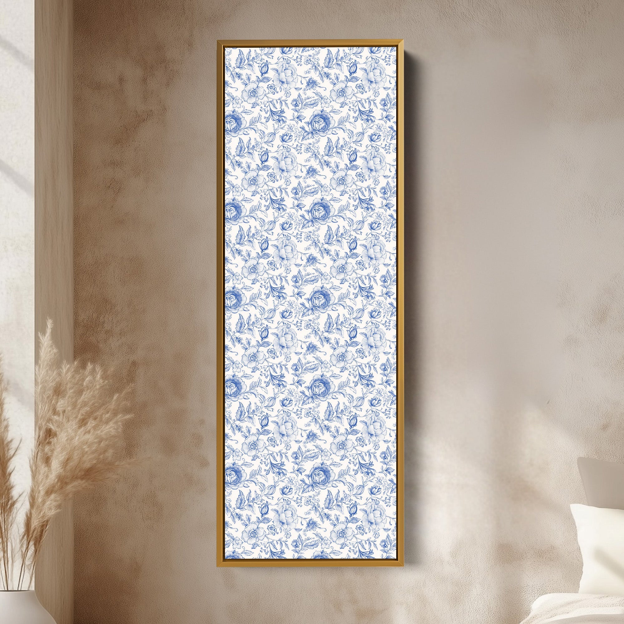 Cottagecore Vintage Blue & White Framed Floral Wall Art
