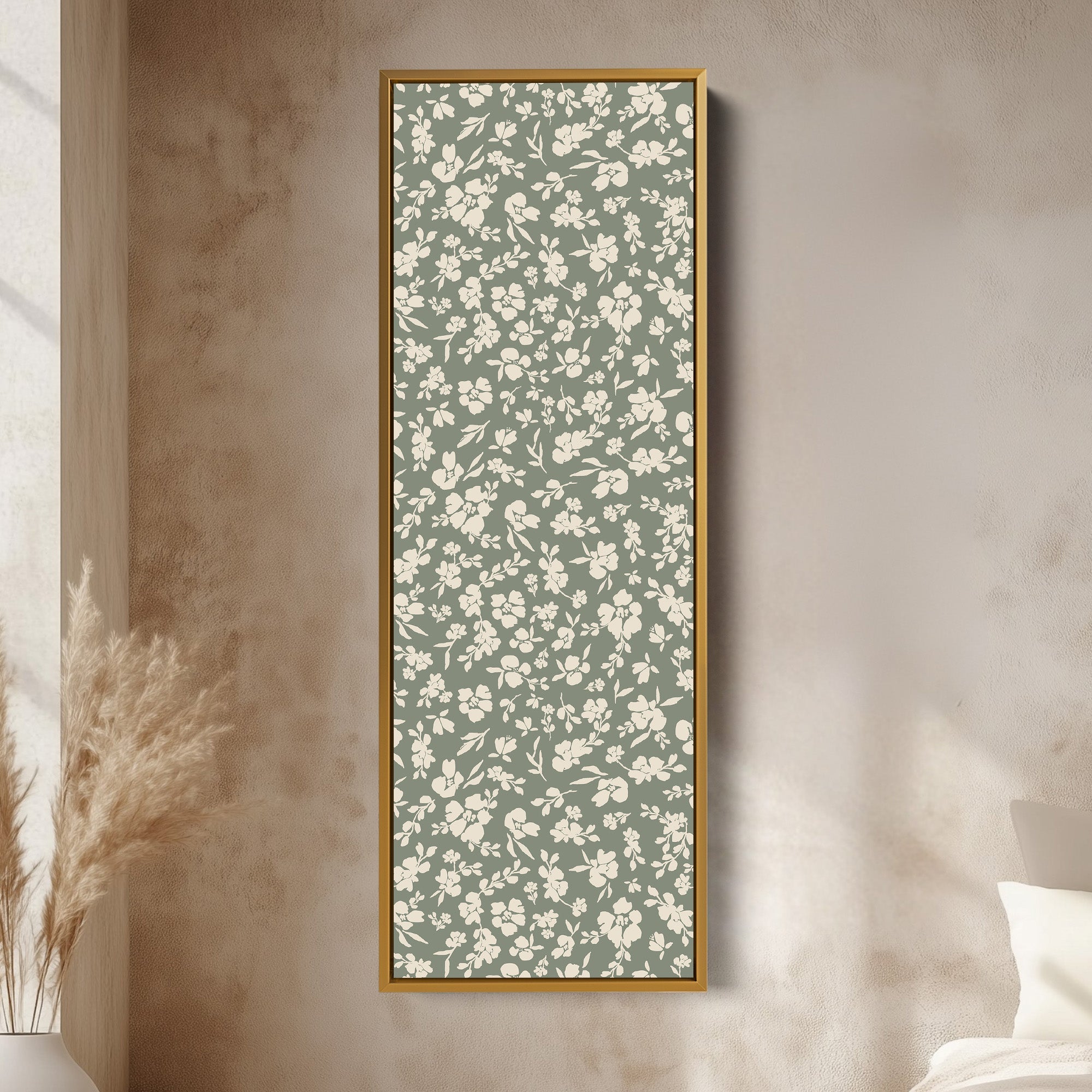 Vertical Long Wall Art Cottagecore Sage Green Floral Wall Art