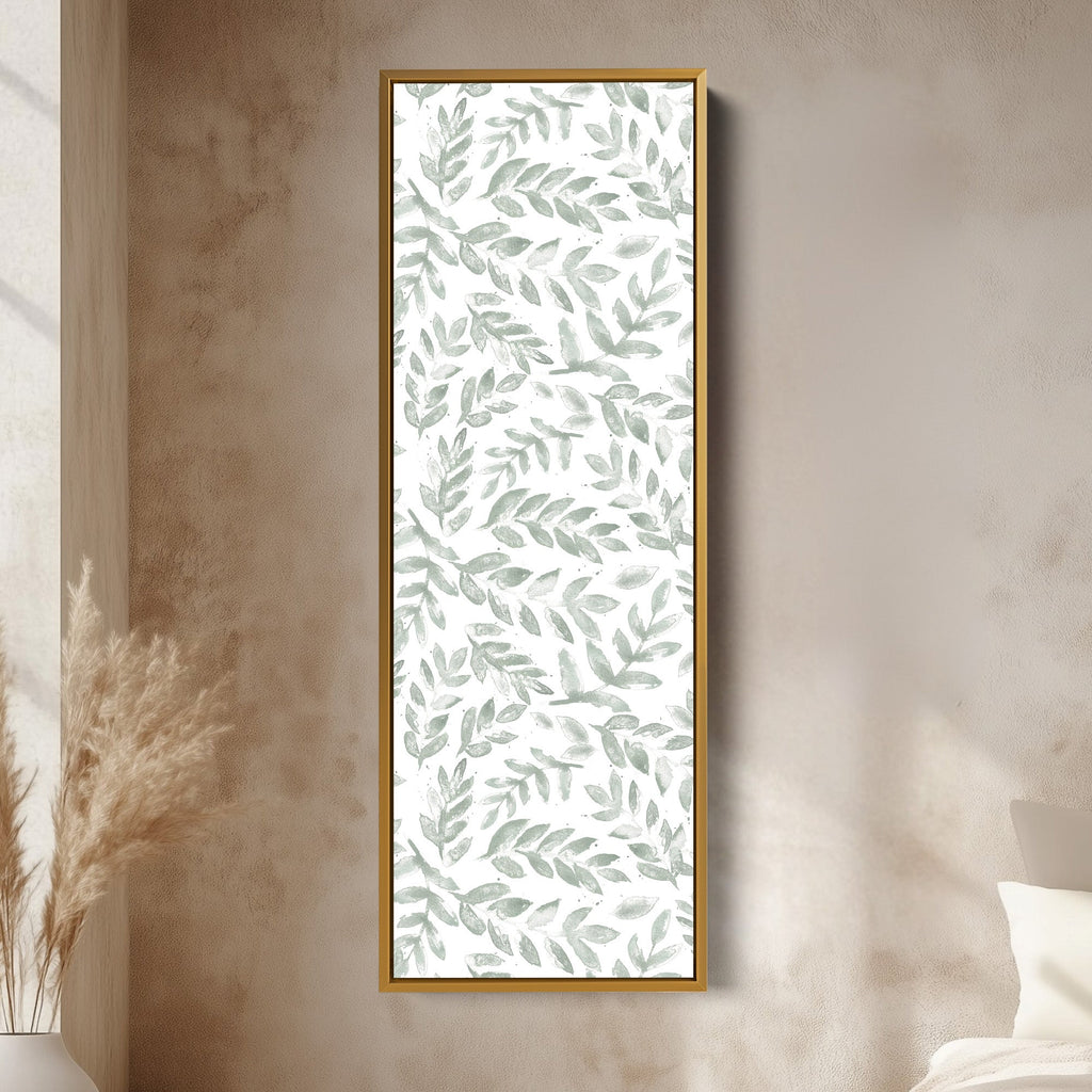 Vertical Wall Art Sage Botanical Leaves Tall Canvas For Bedroom