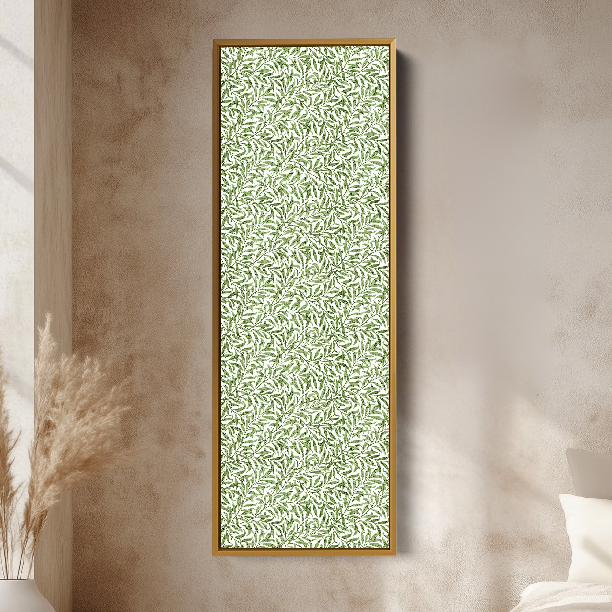 Tall Wall Art Detailed Willow Leaves Vertical Canvas For Living Room