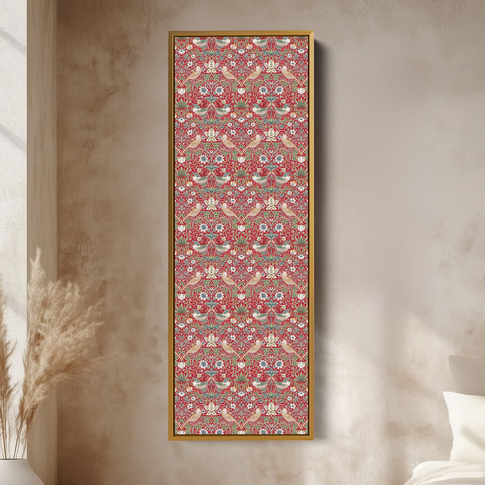 William Morris Strawberry Thief Red Vertical Long Wall Art