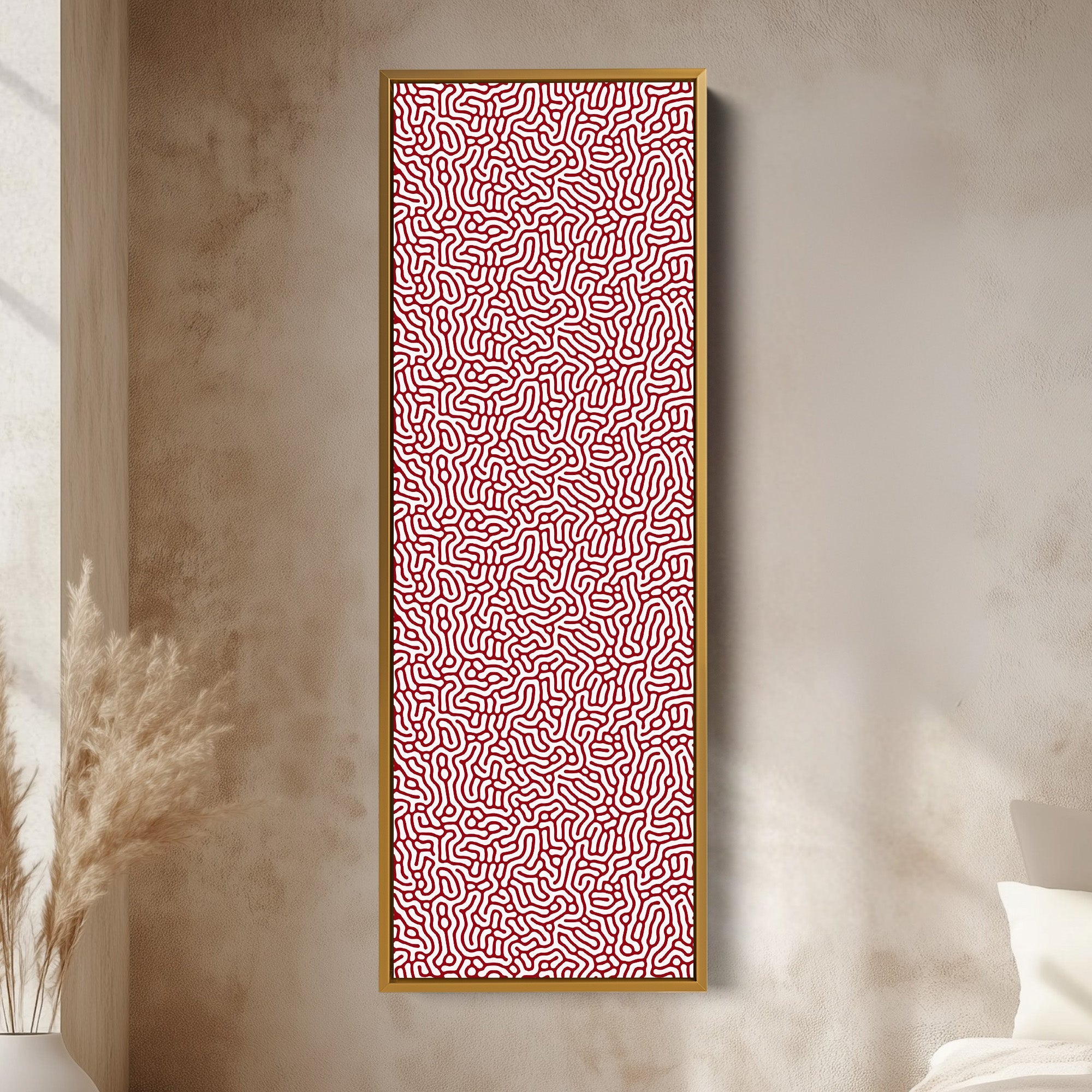 Vertical Long Wall Art Red & White Pattern