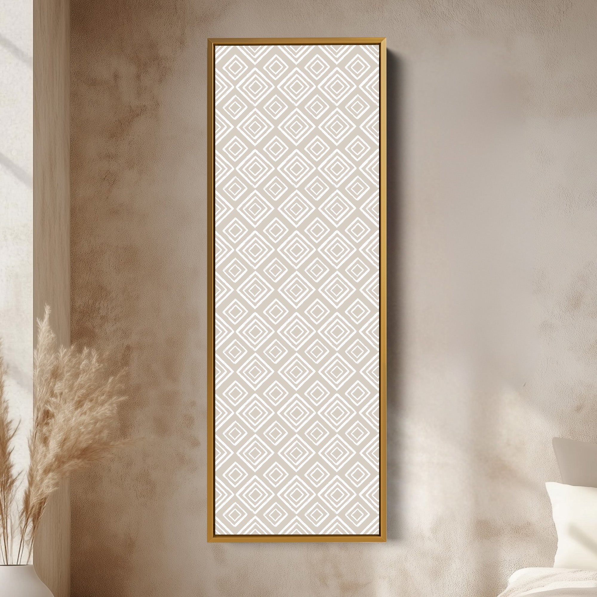 Vertical Bedroom Wall Decor Beige Geometric Pattern