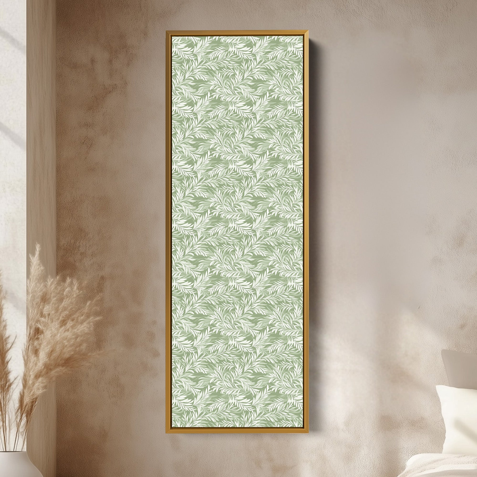 Long Cottagecore Vertical Wall Art Green Botanical Large Framed Canvas