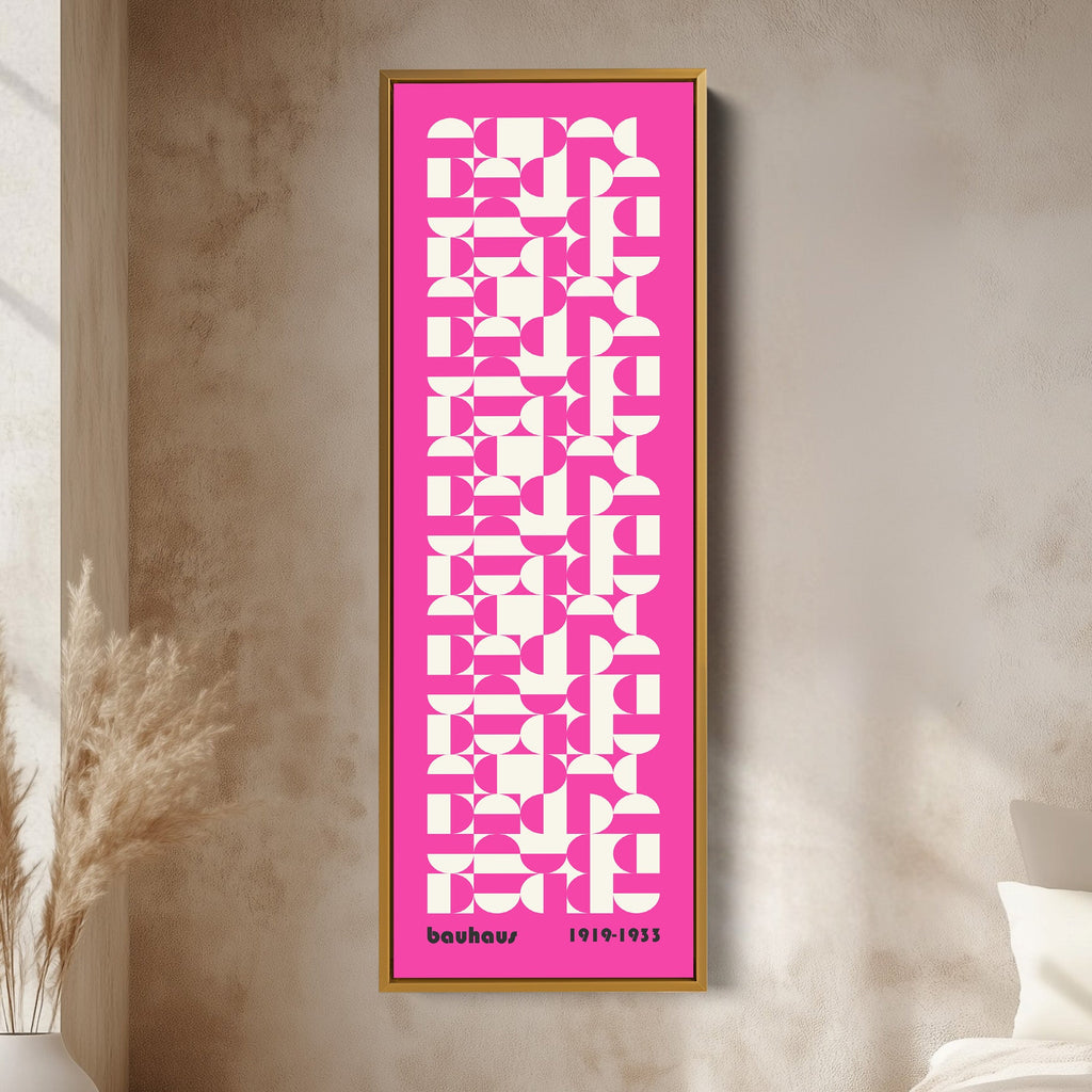 Vertical Long Wall Art Pink & White Bauhaus Geometric