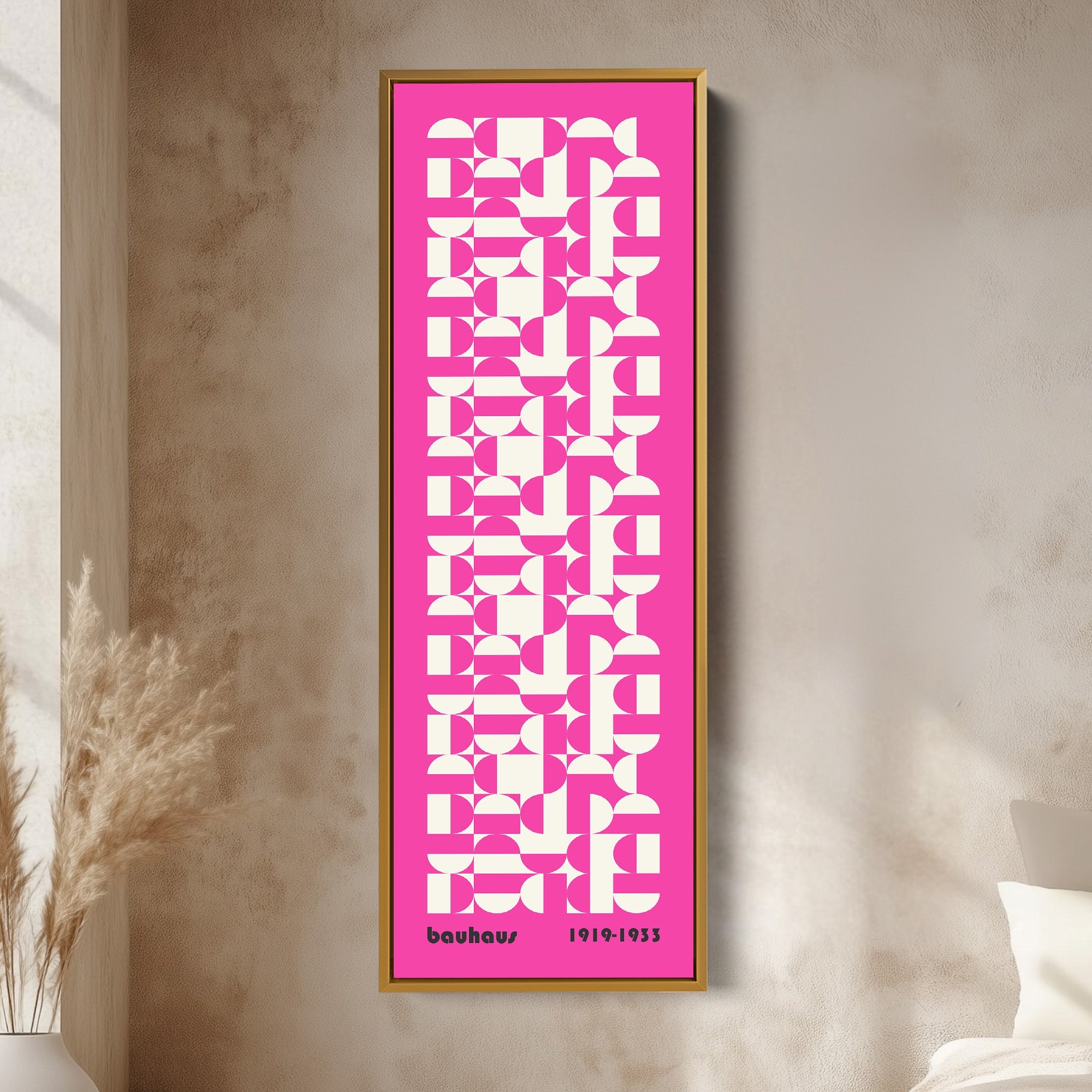 Vertical Long Wall Art Pink & White Bauhaus Geometric