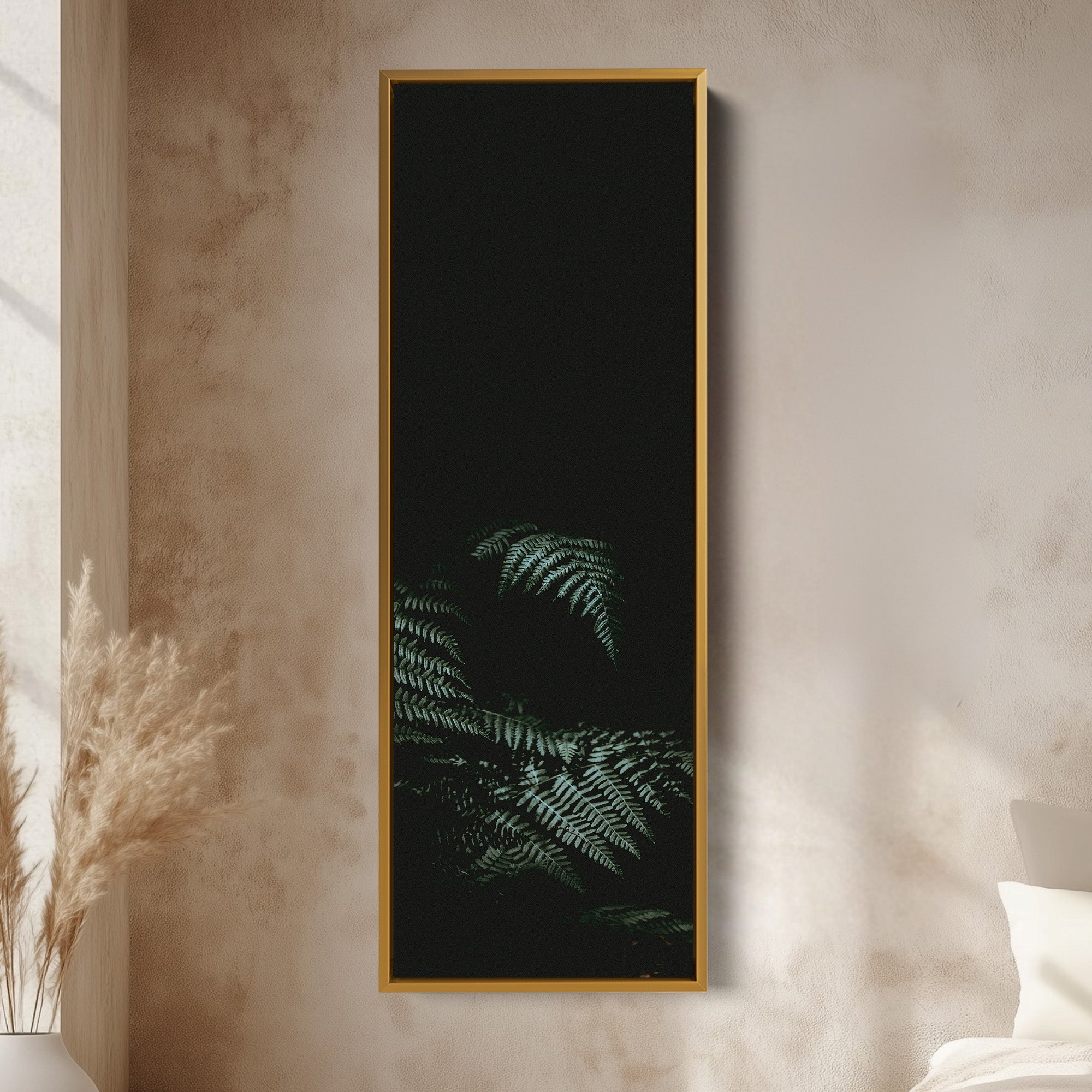 Large Framed Canvas Vertical Wall Art Dark Fern