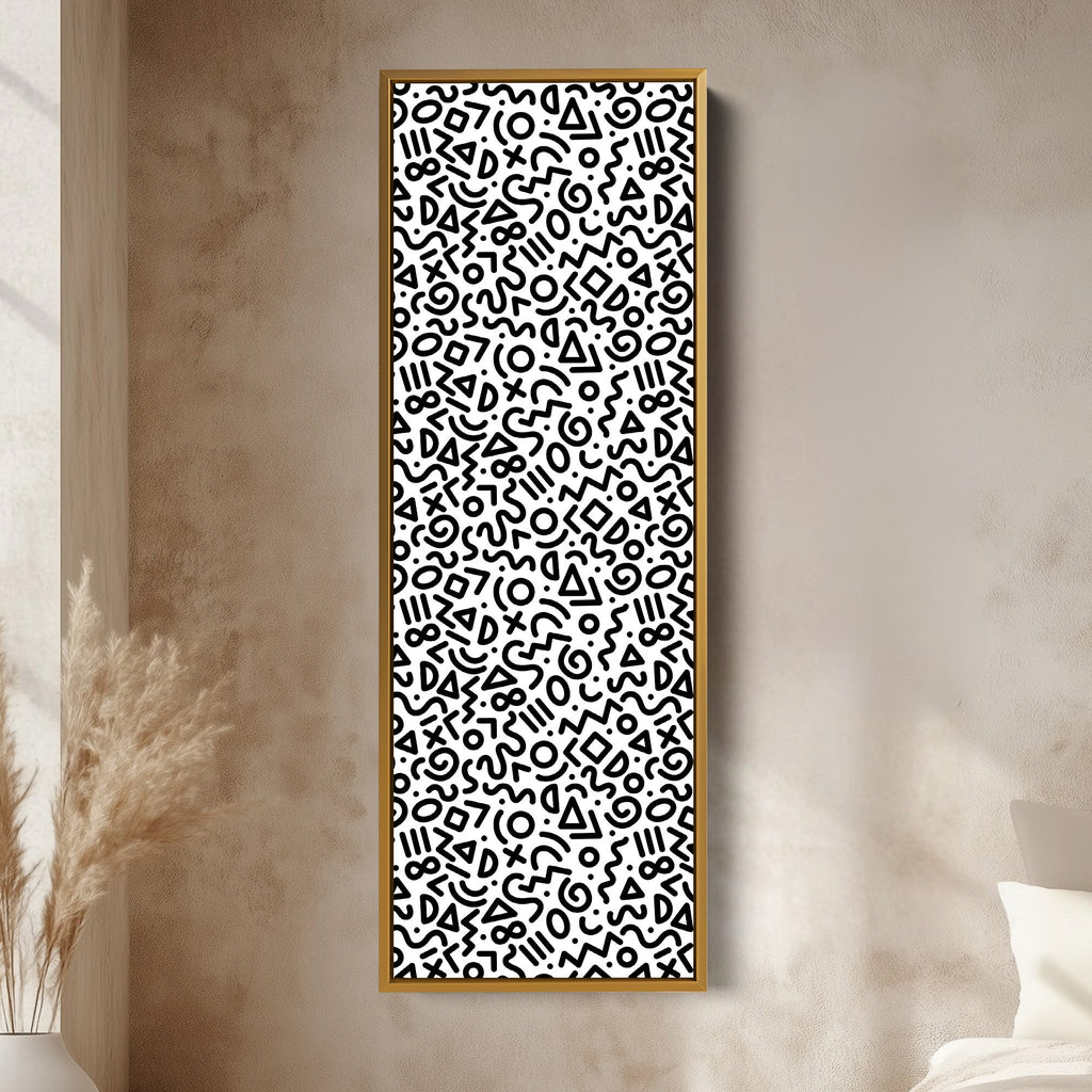 Memphis Retro Geometric Vertical Framed Canvas Wall Art for Bedroom or Living Room