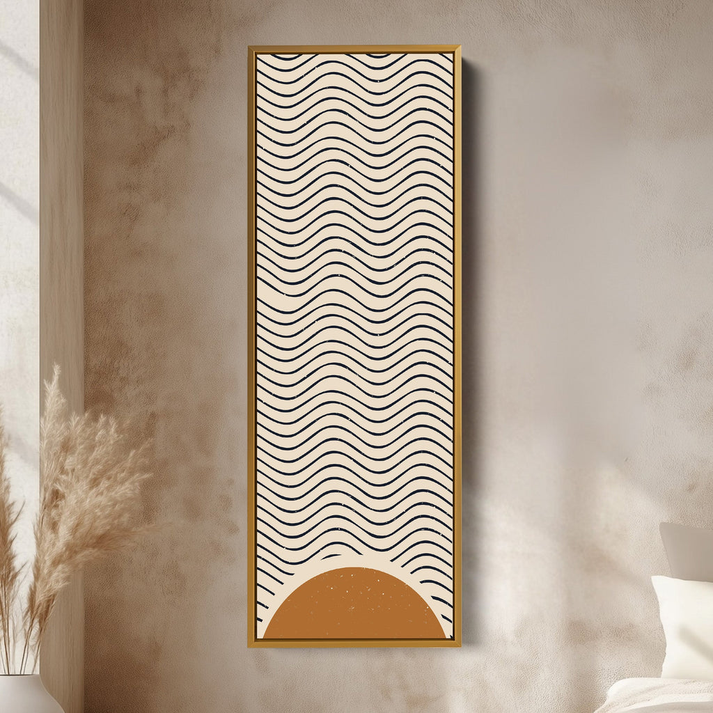 Minimalist Sunrise Waves Long Framed Canvas Wall Art for Hallway or Meditation Space