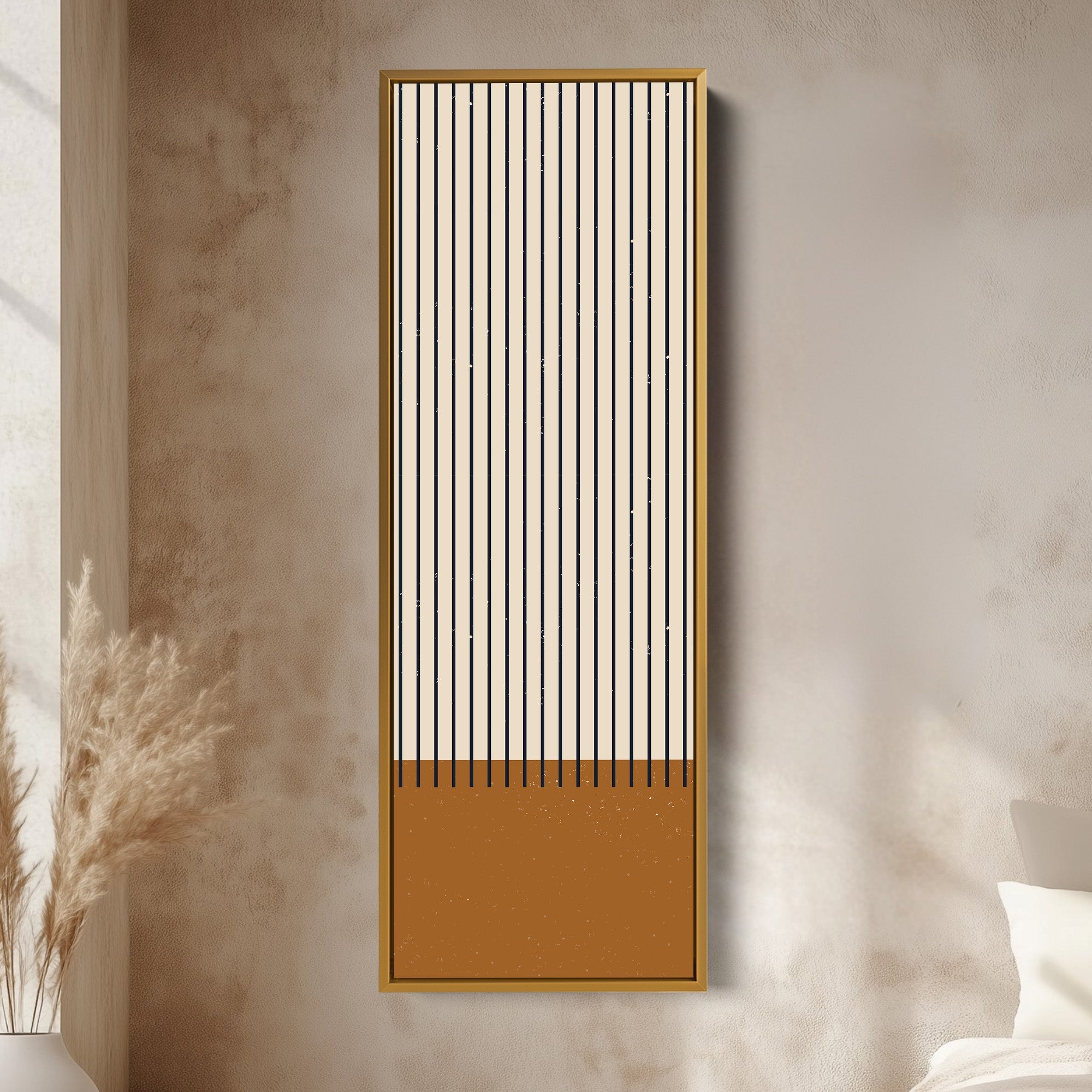 Minimalist Sun and Stripes Narrow Vertical Canvas Wall Art for Entryway or Bedroom