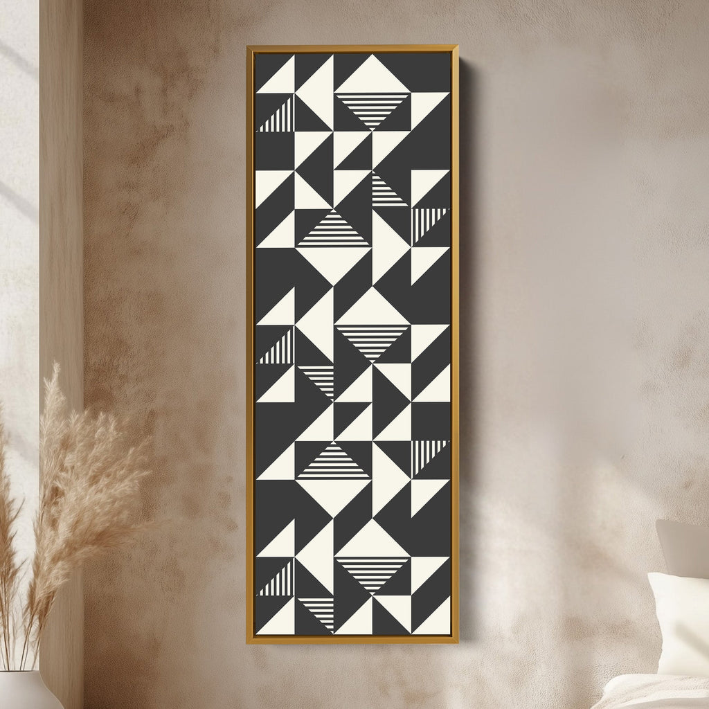 Abstract Triangles Tall Vertical Canvas Wall Art for Bedroom or Office Space