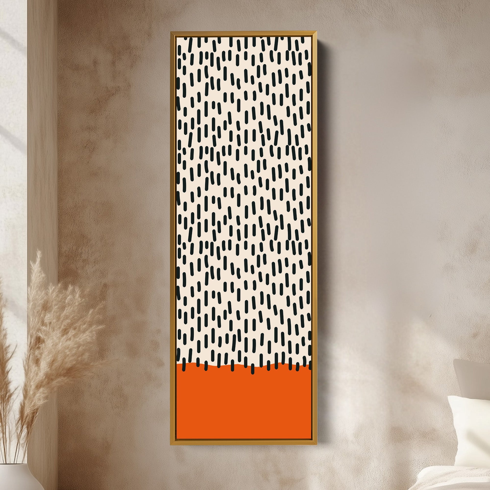 Retro Curved Lines Mustard Vertical Framed Canvas Wall Art for Living Room or Hallway