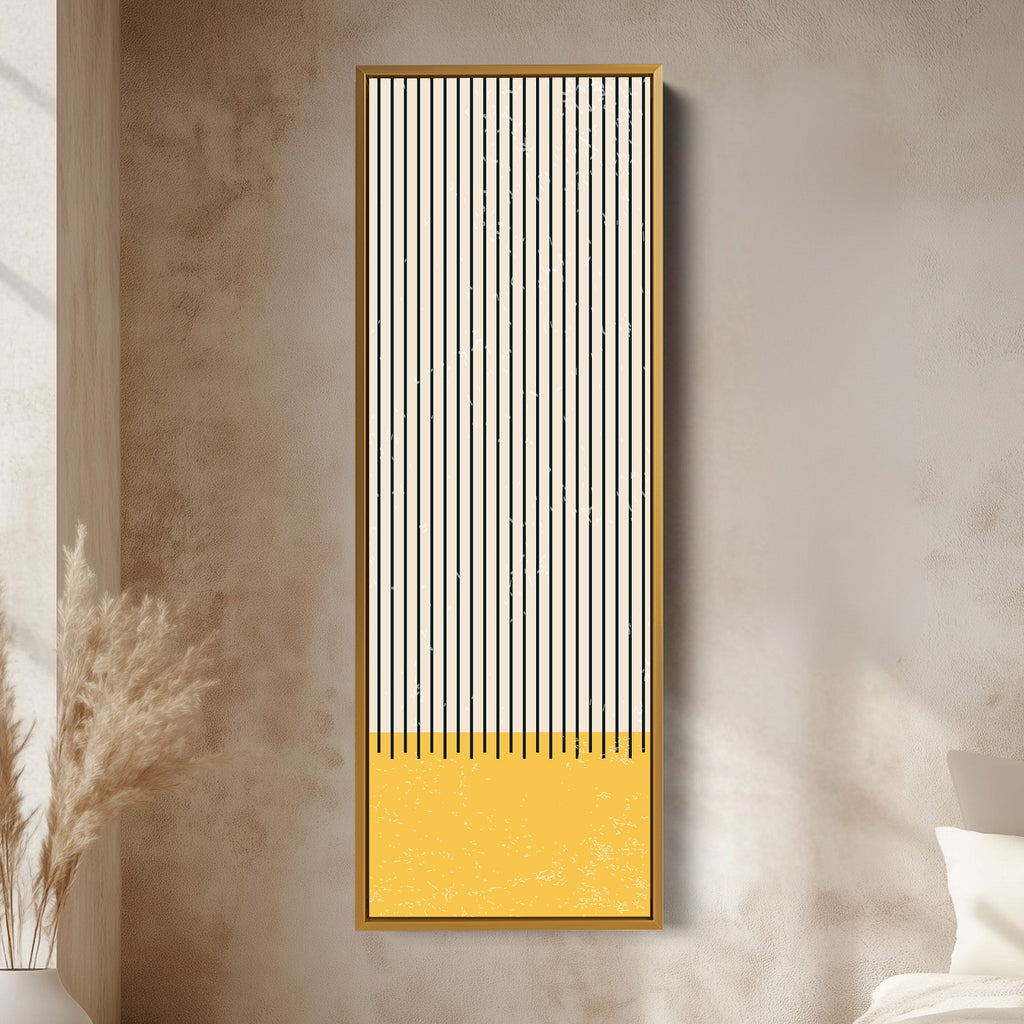 Golden Sun and Stripes Vertical Framed Canvas Wall Art for Living Room or Hallway