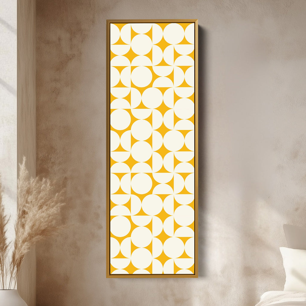 Geometric Mustard Circles Vertical Framed Canvas Wall Art for Living Room or Office