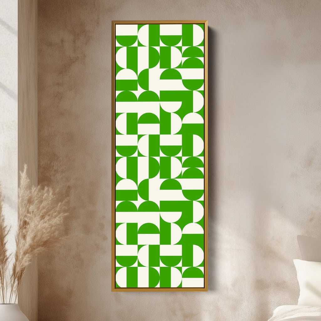 Geometric Green Circles Vertical Framed Canvas Wall Art for Hallway or Office