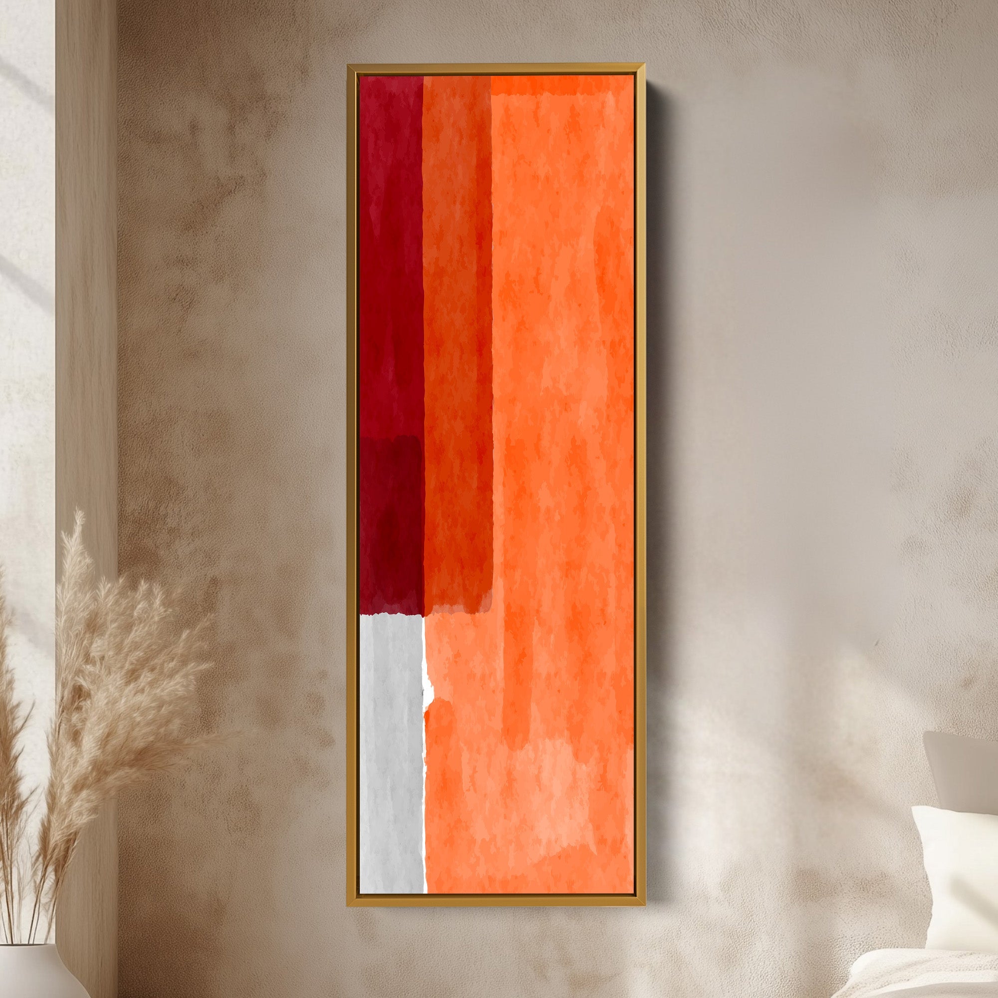 Abstract Red and Orange Blocks Vertical Framed Canvas Wall Art for Living Room or Bedroom
