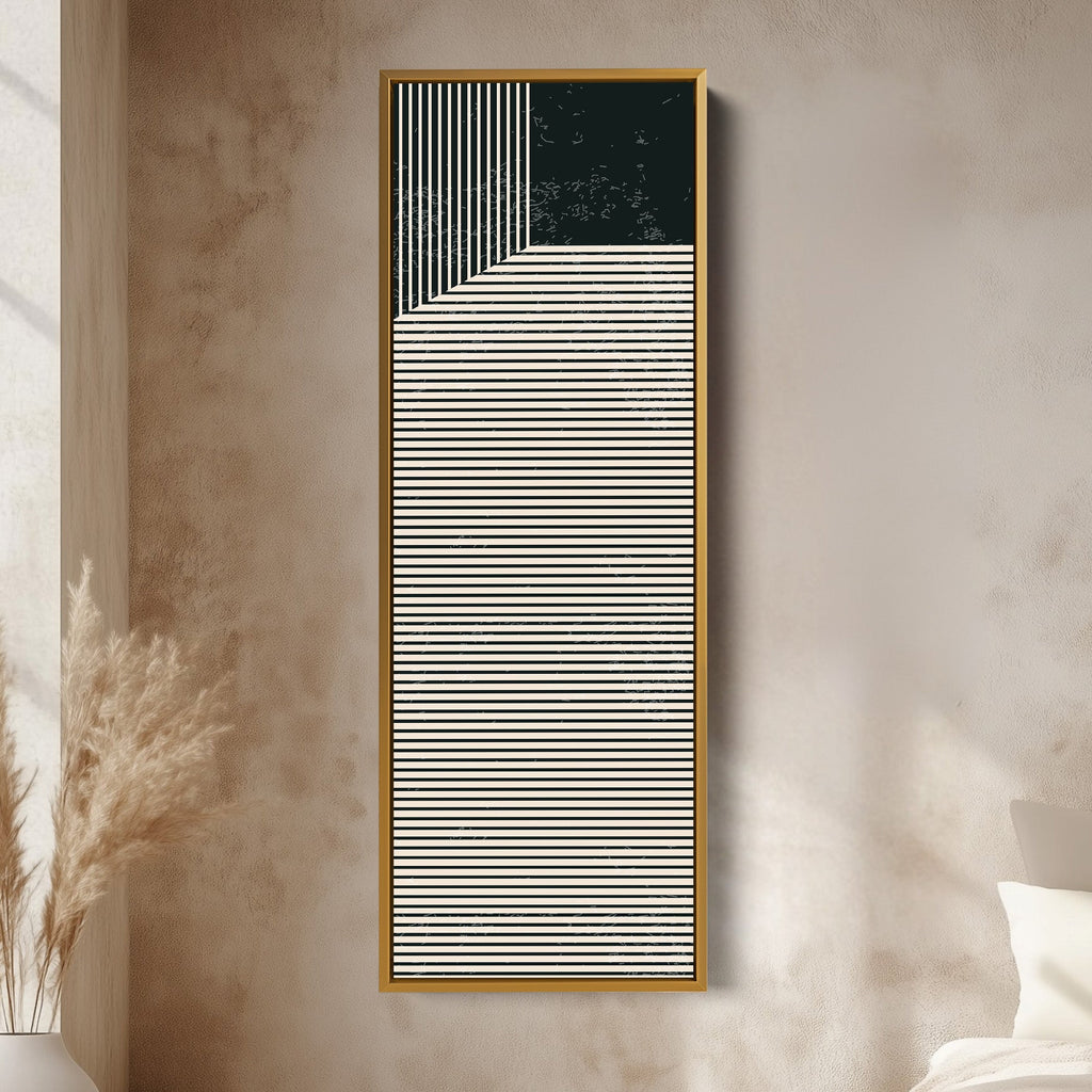Abstract Striped Corner Vertical Framed Canvas Wall Art for Bedroom or Office
