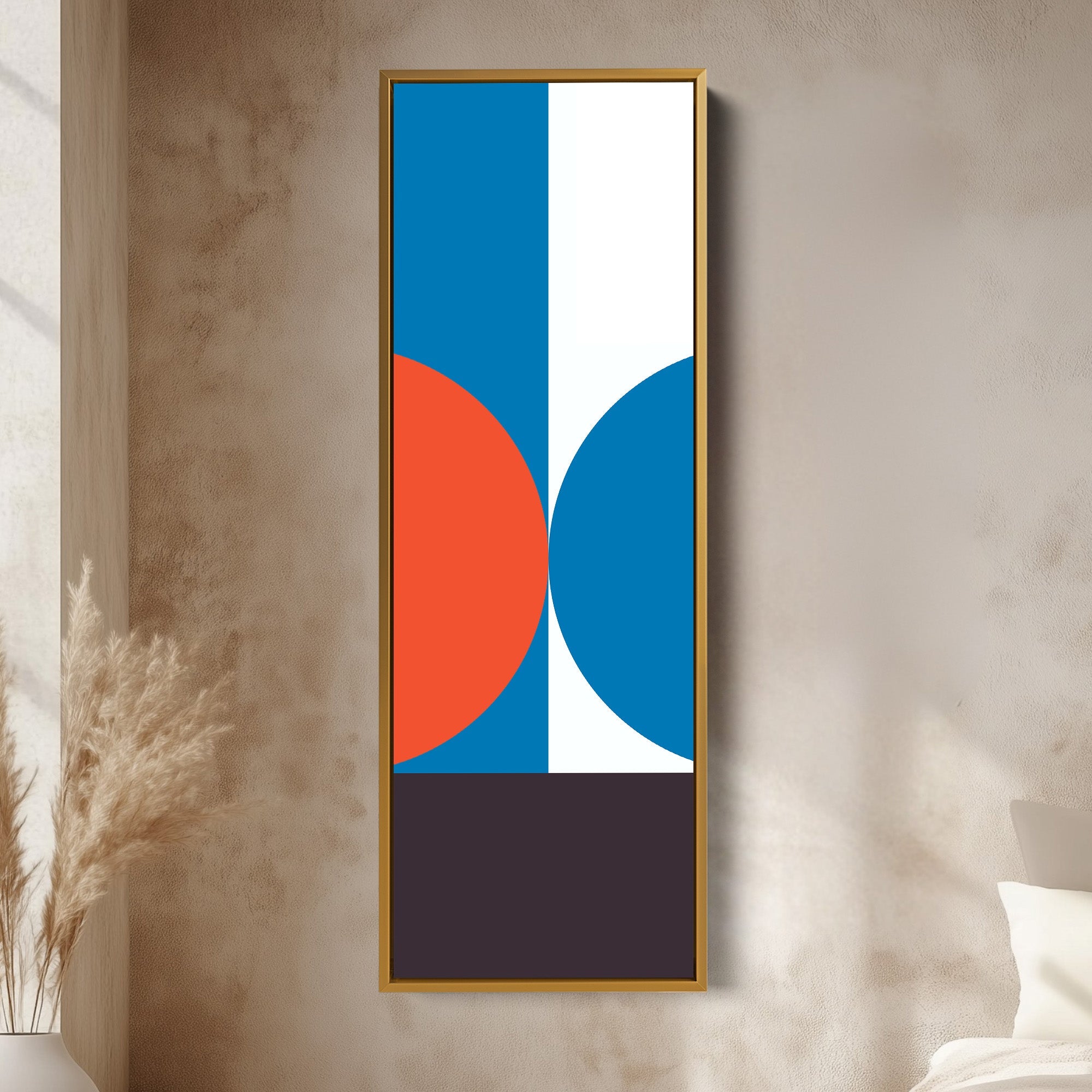 Minimalist Color Block Vertical Framed Canvas Wall Art for Office or Hallway