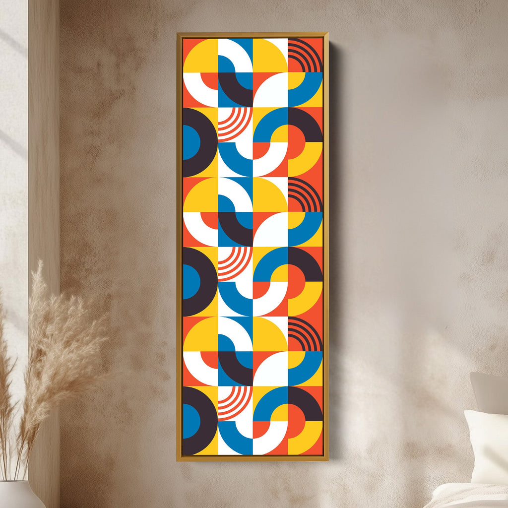 Retro Colorful Pattern Vertical Framed Canvas Wall Art for Living Room or Bedroom