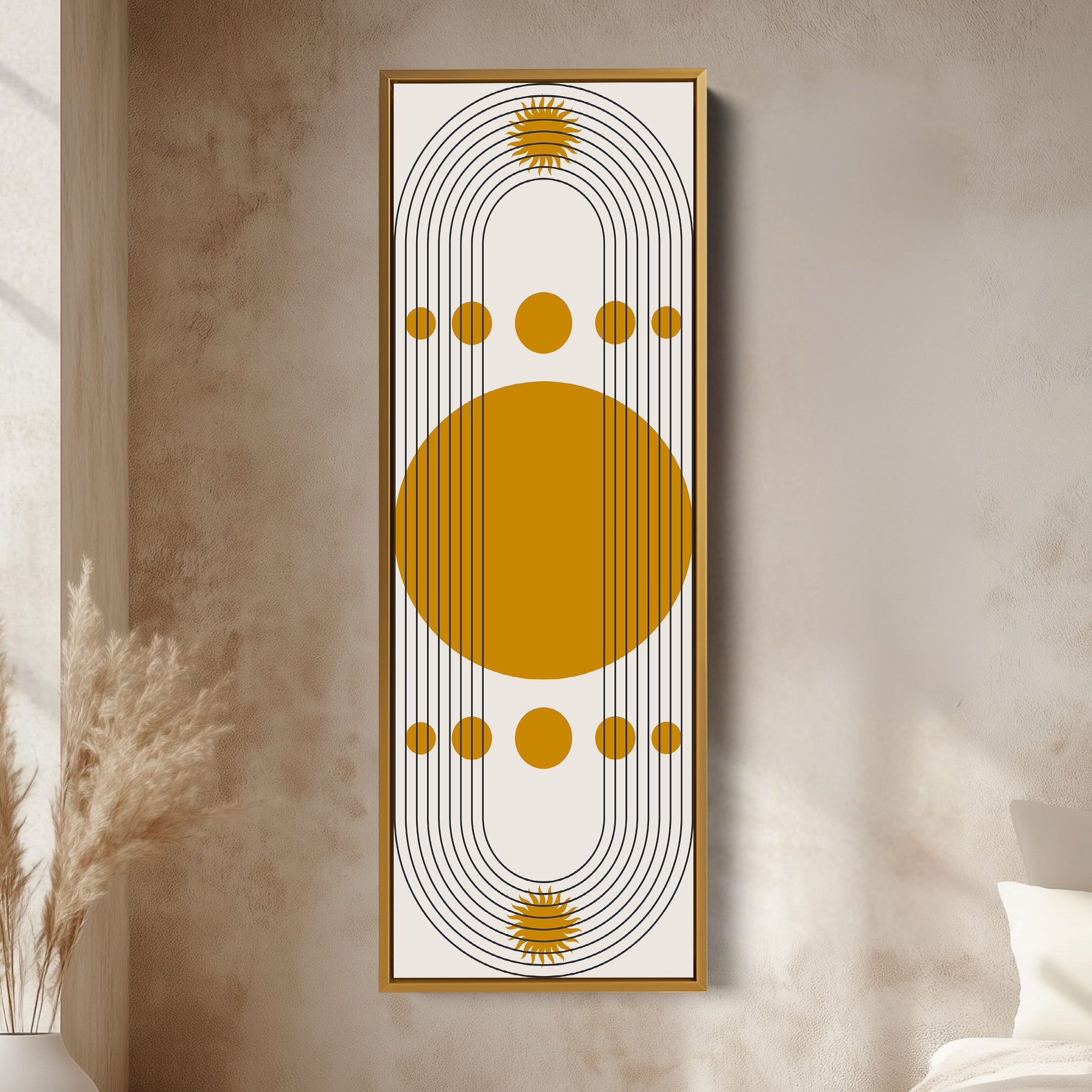 Colorful Bauhaus Circles Vertical Framed Canvas Wall Art for Living Room or Hallway