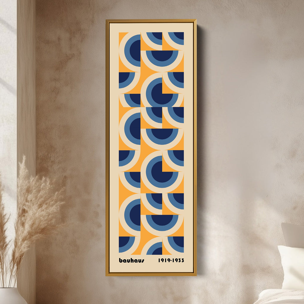 Colorful Retro Bauhaus Curves Vertical Framed Canvas Wall Art for Living Room or Hallway