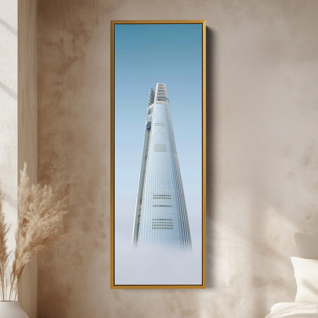 Narrow Wall Art Modern City Tower Vertical Framed Canvas For Office