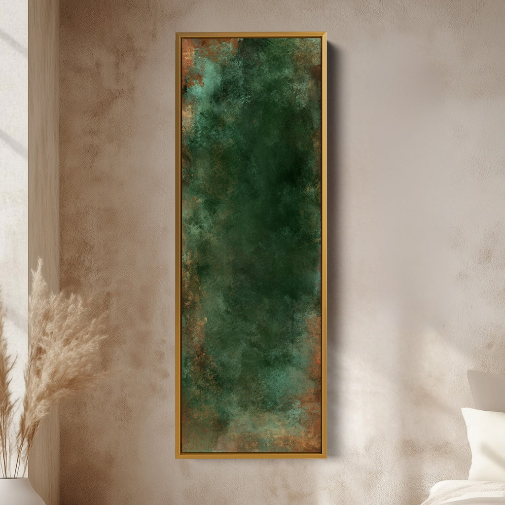 Large Vertical Wall Art Dark Green Abstract Tall Canvas For Office