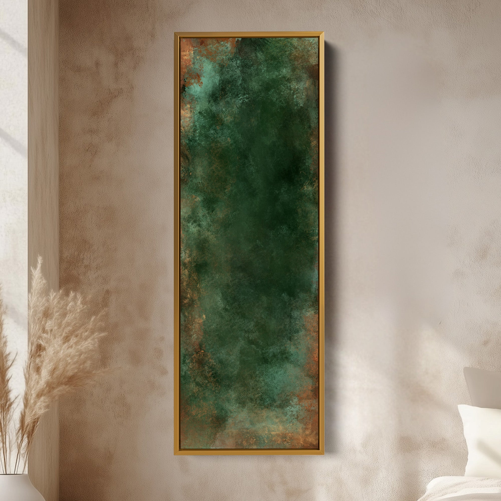 Large Vertical Wall Art Dark Green Abstract Tall Canvas For Office