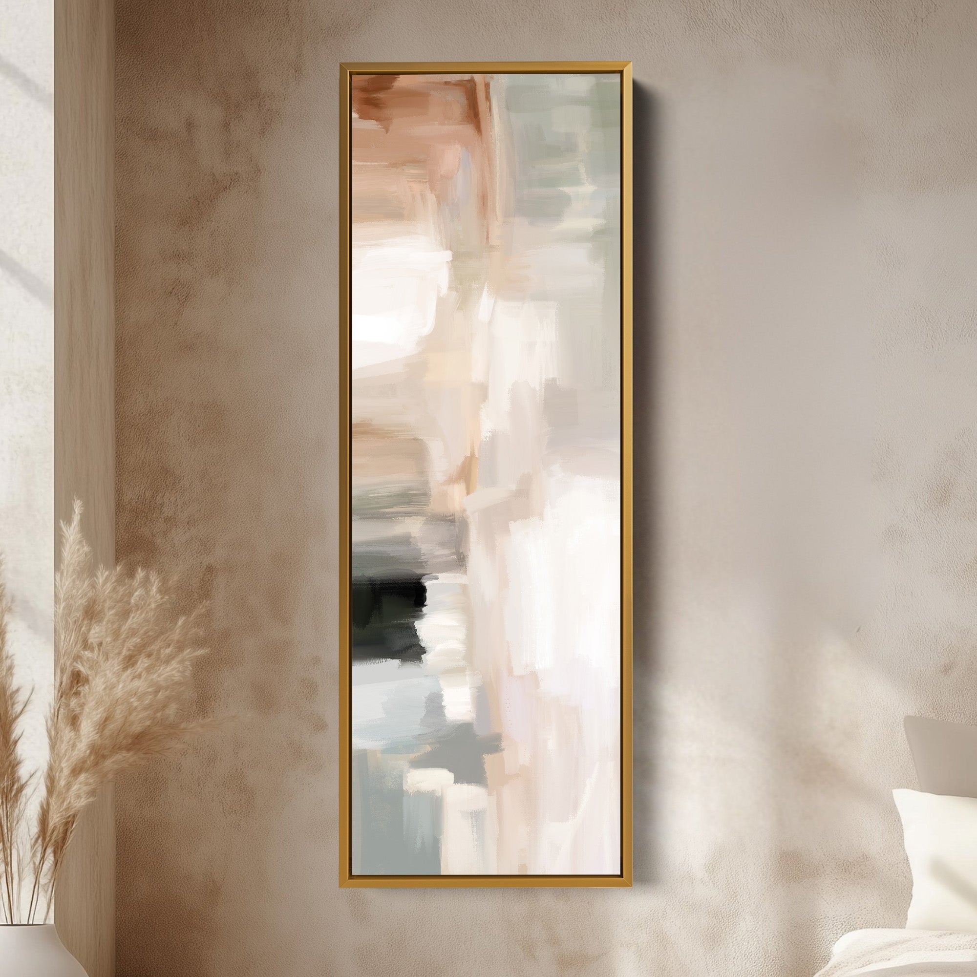 Vertical Wall Art Neutral Beige Narrow Wall Art For Living Room