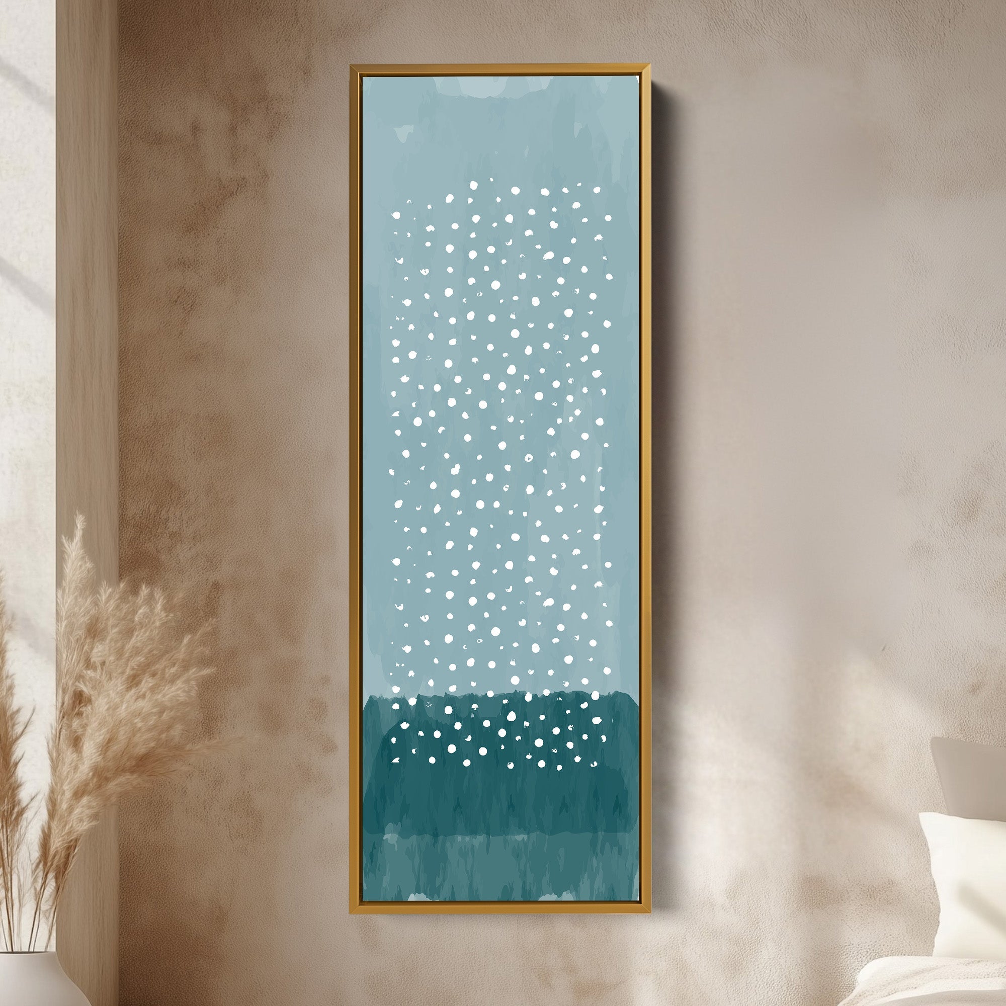 Vertical Framed Canvas Blue Dots Tall Canvas Wall Art For Bedroom