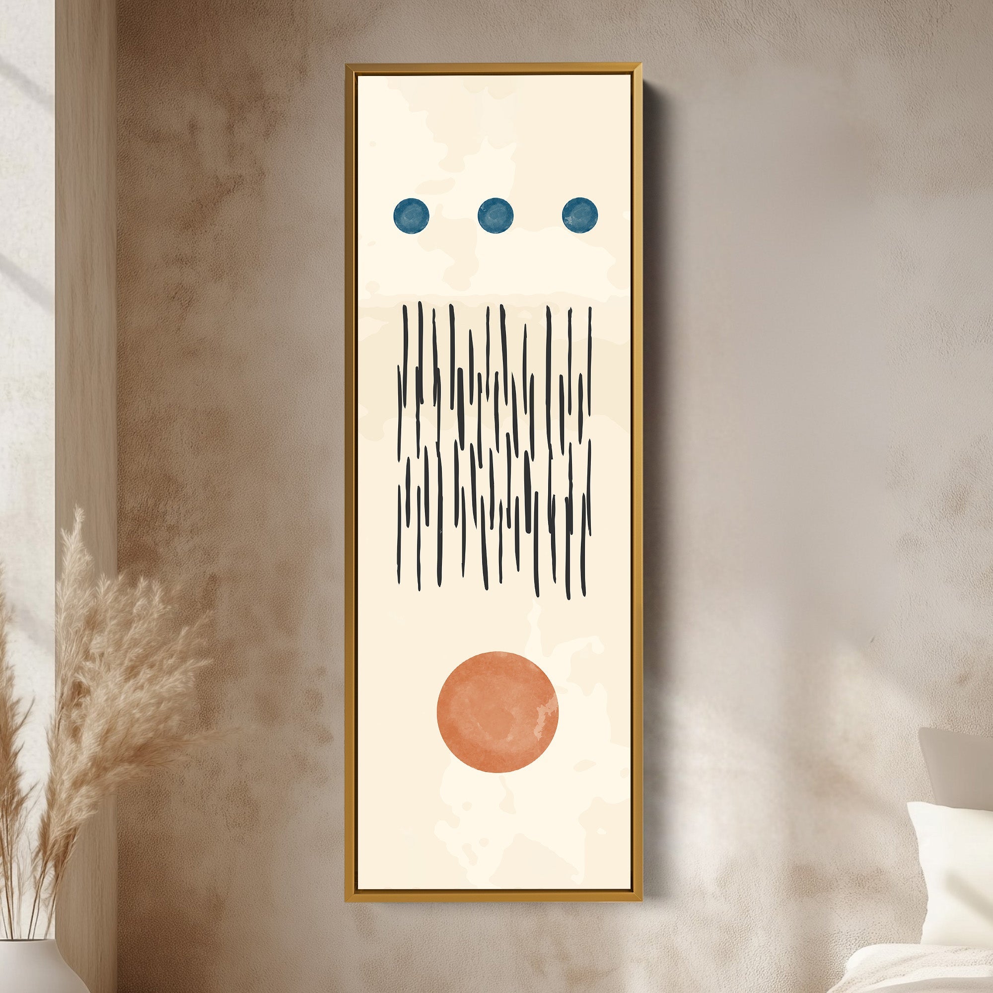 Thin Wall Art Terracotta And Blue Modern Shapes For Living Room