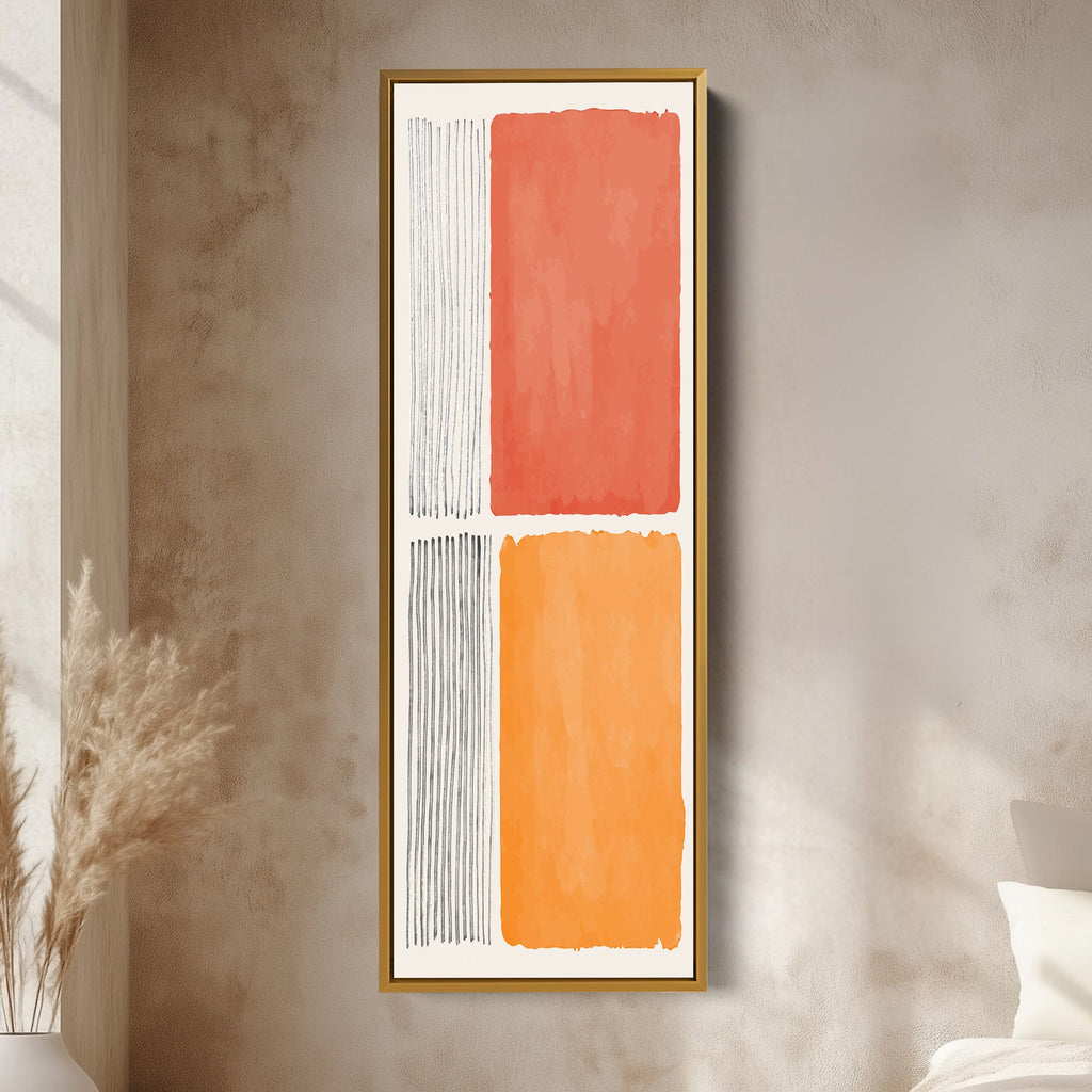 Tall Canvas Wall Art Orange And Neutral Minimal Blocks