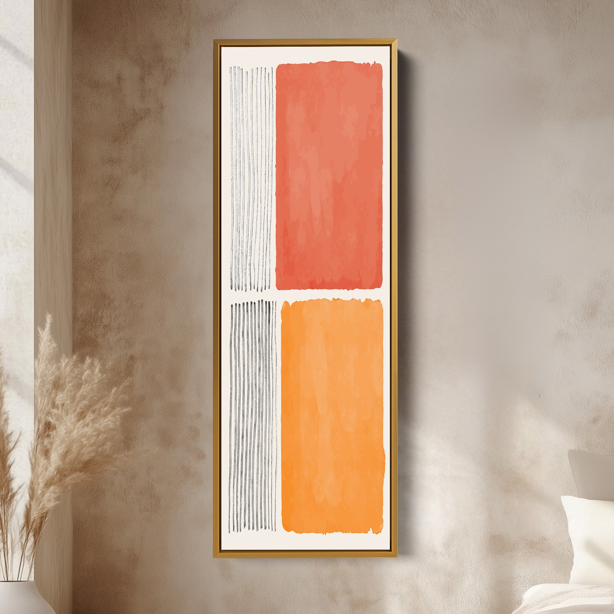 Tall Canvas Wall Art Orange And Neutral Minimal Blocks