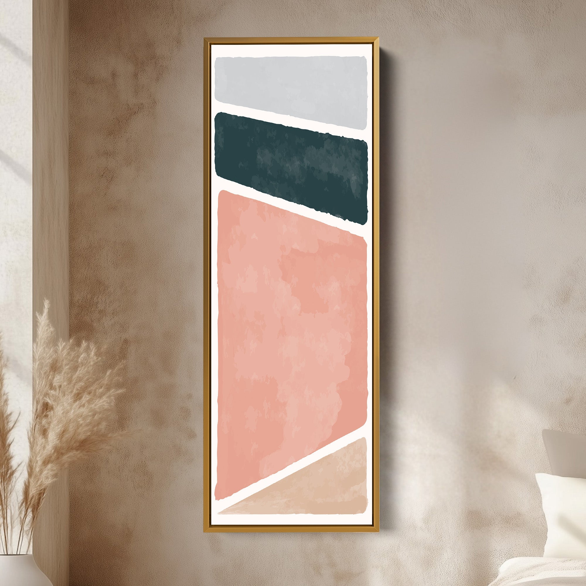 Tall Modern Abstract Wall Art Blue And Blush For Living Room
