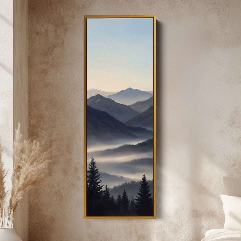 Mountain Valley Mist Wide Canvas Vertical Canvas Print For Office