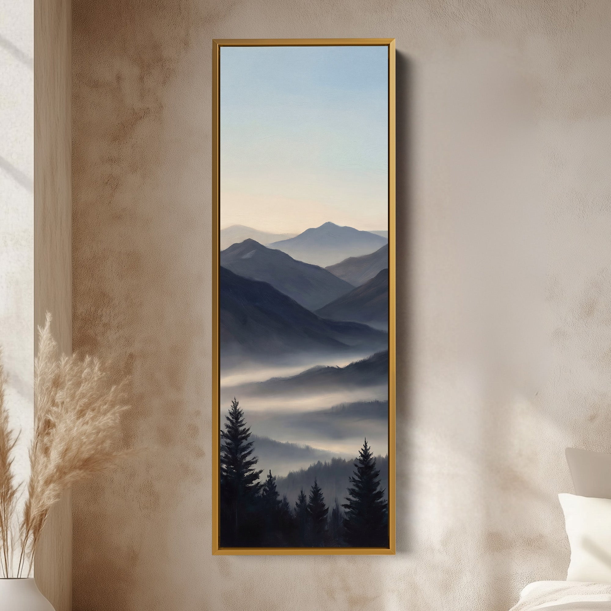Mountain Valley Mist Wide Canvas Vertical Canvas Print For Office