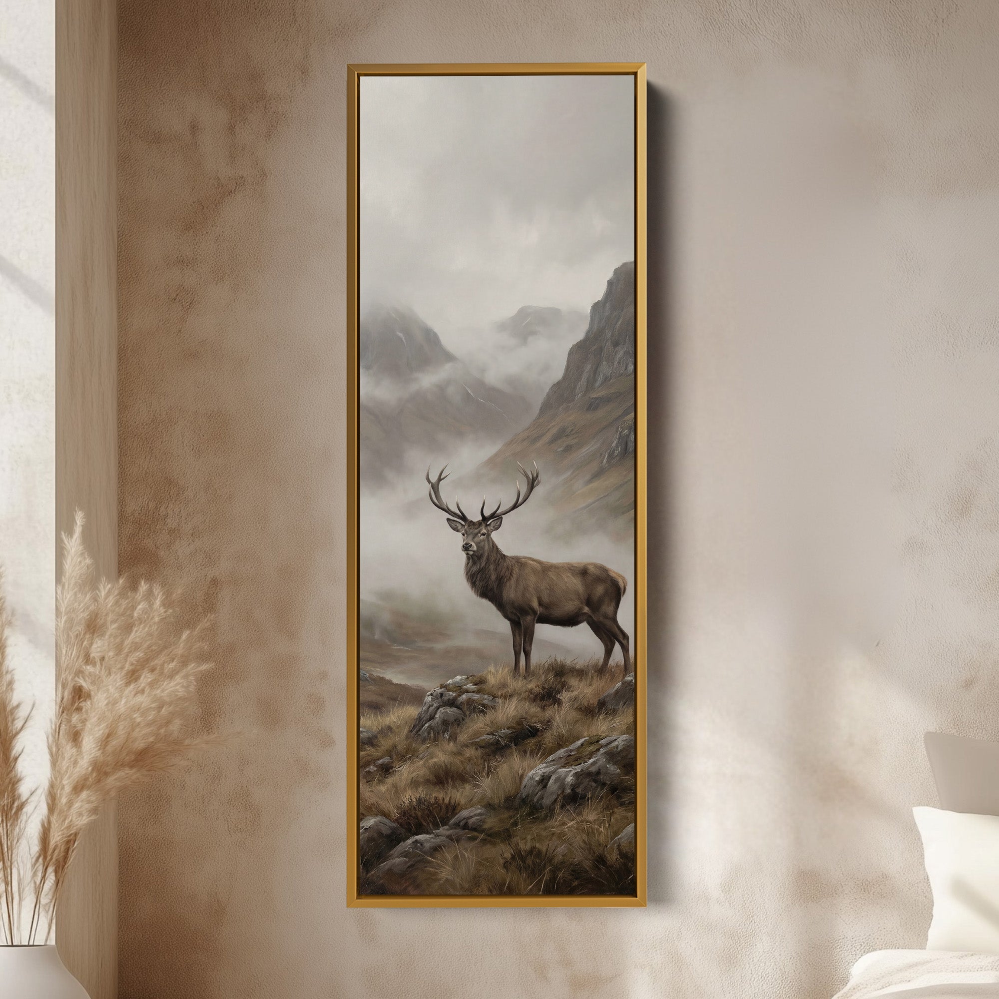 Stag In Mist Vertical Wall Art Statement Wall Decor Living Room
