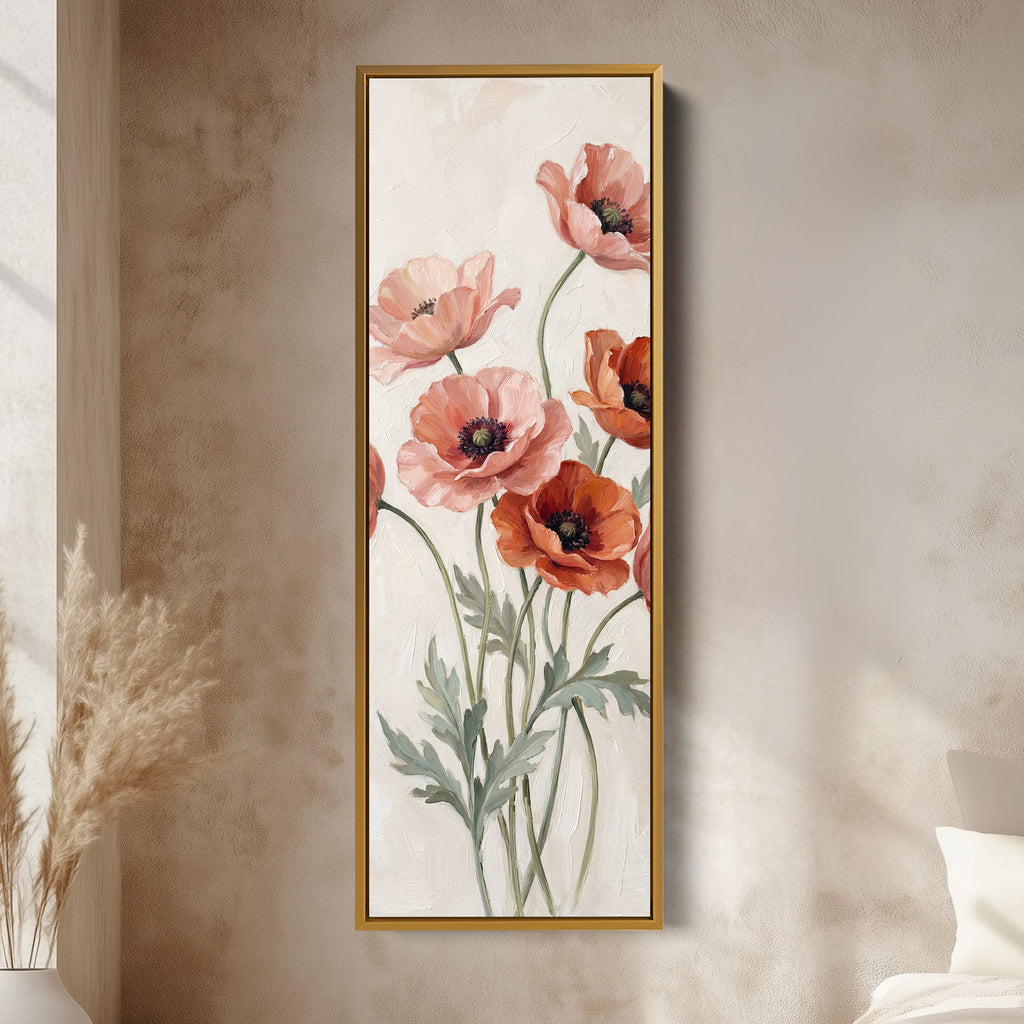 Coral Poppies Wide Canvas Vertical Canvas Print For Living Room