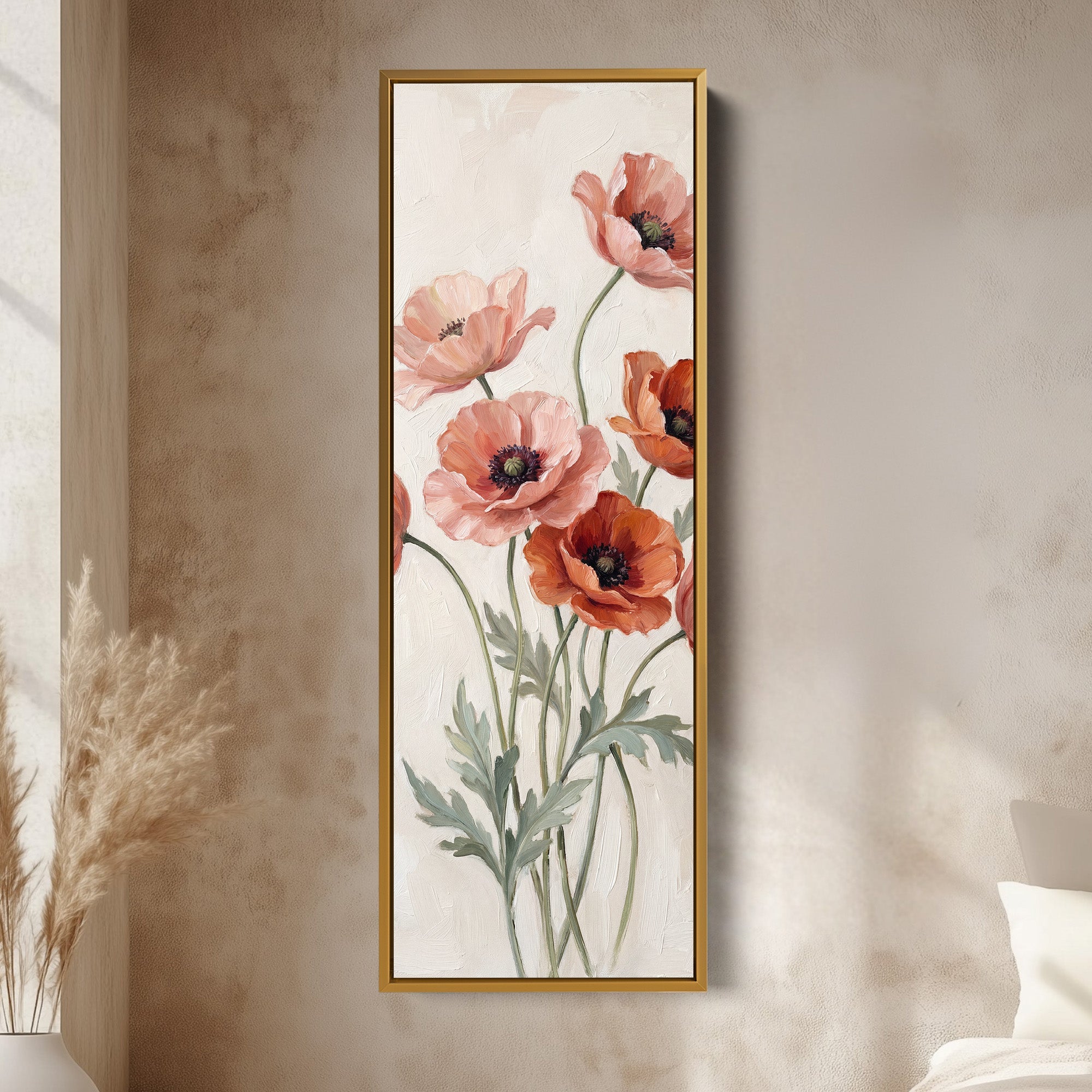 Coral Poppies Wide Canvas Vertical Canvas Print For Living Room