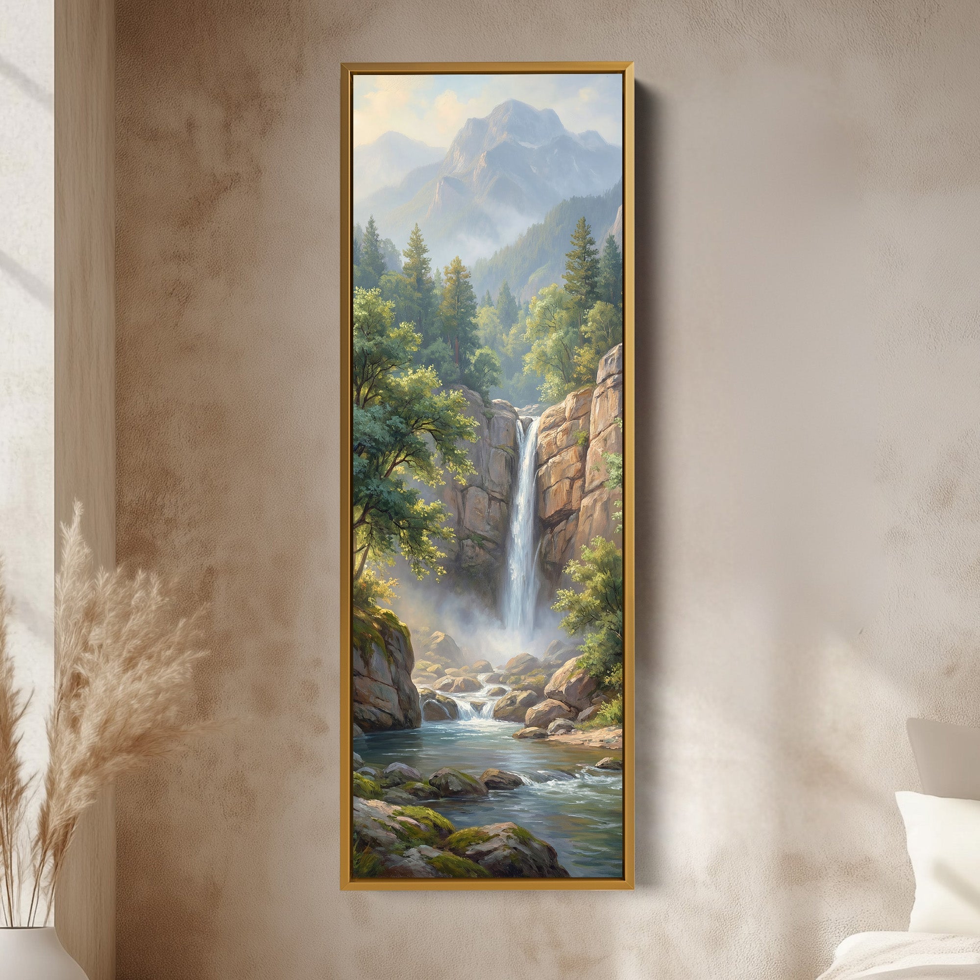 Mountain Waterfall Vertical Wall Art Statement Wall Decor Living Room