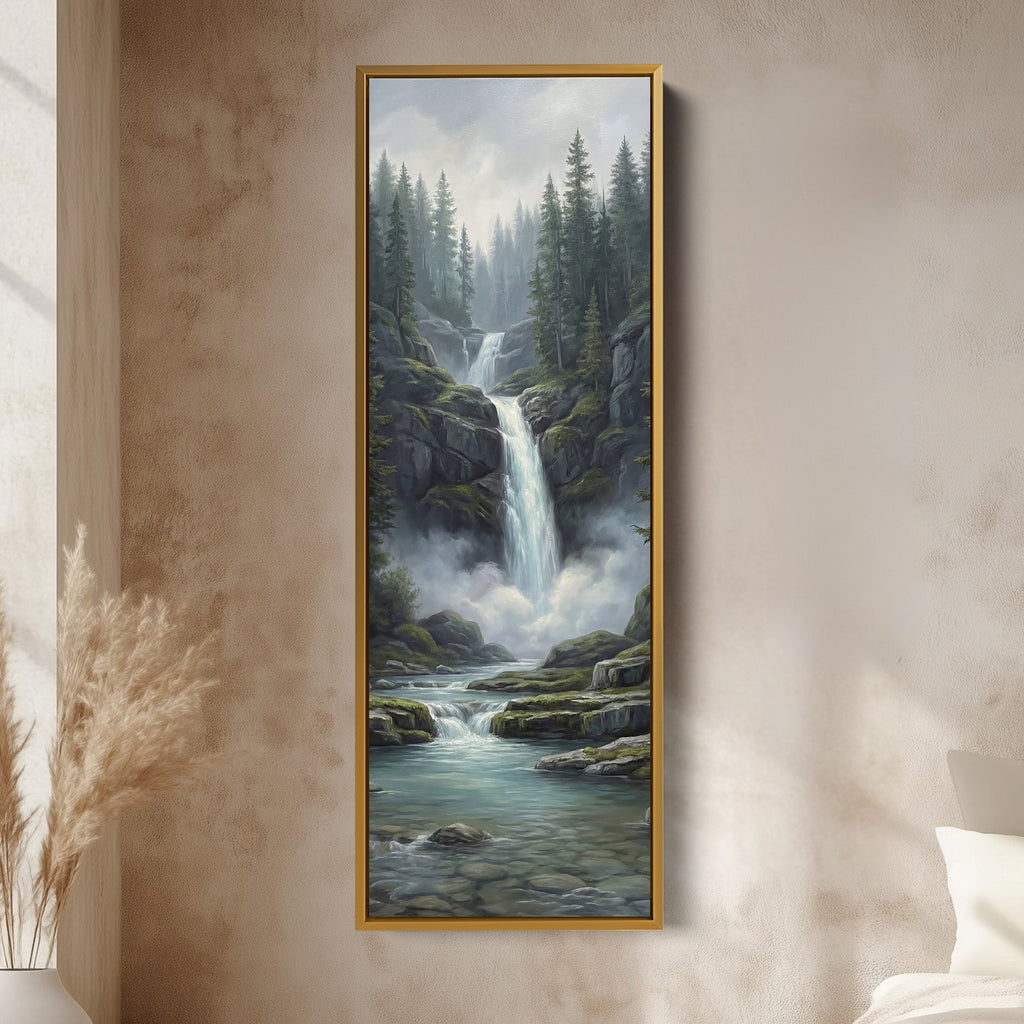 Pine Forest Falls Large Wall Art Framed Canvas Print Living Room
