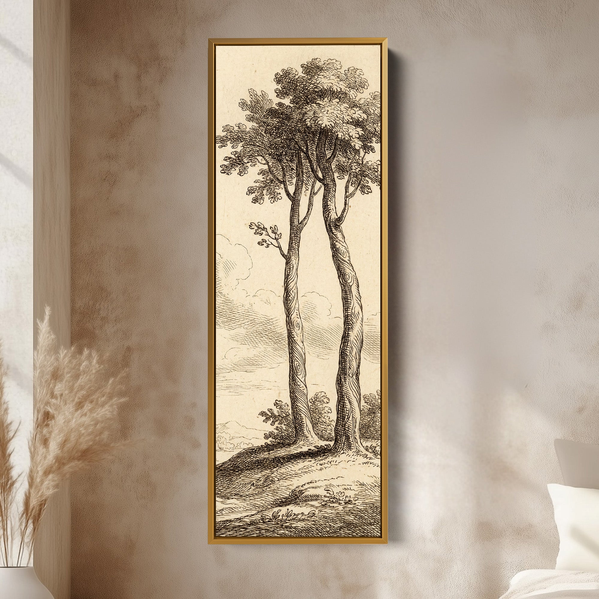 Long Wall Art Vintage Tree Illustration Canvas Print Hallway