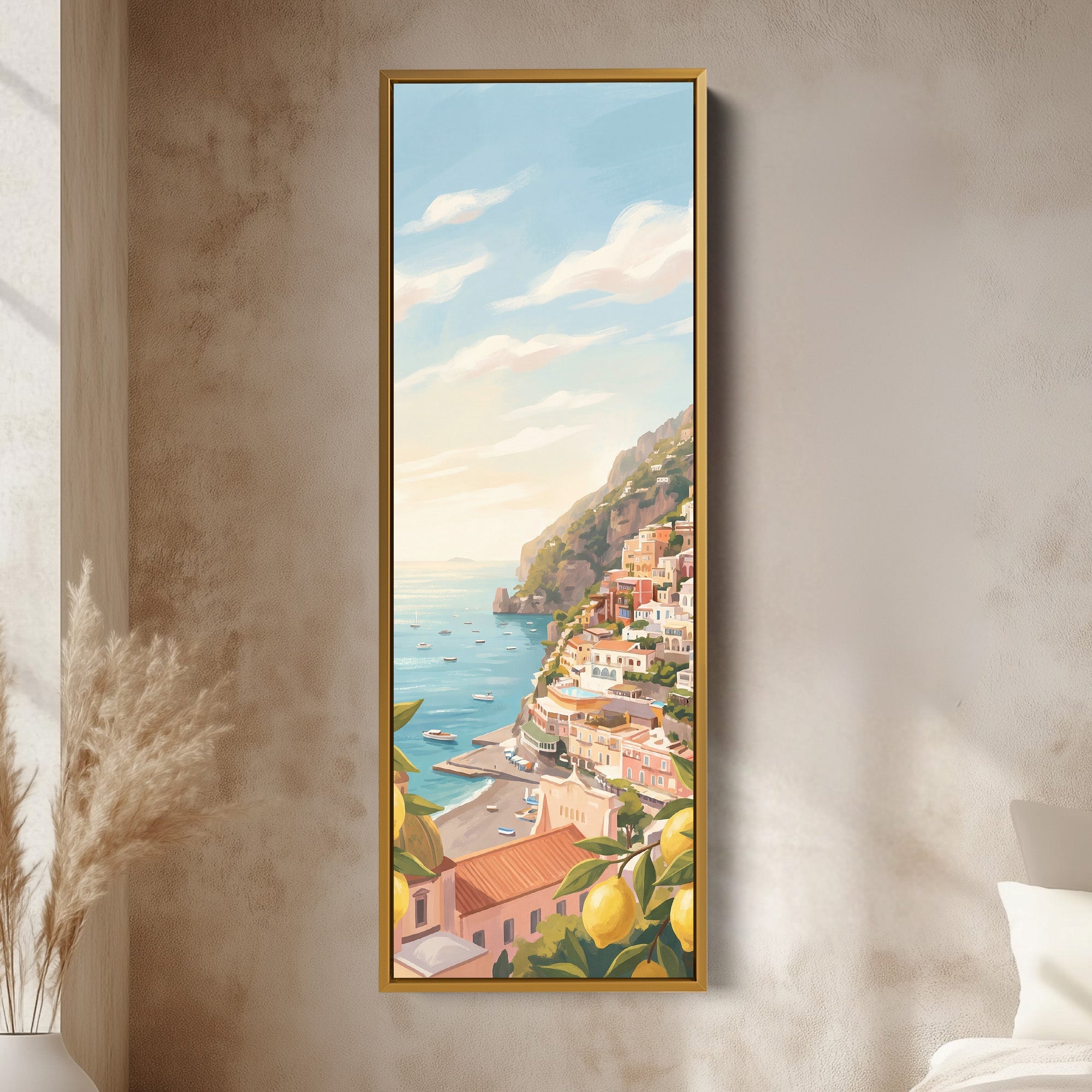 Coastal Village Vertical Wall Art Mediterranean Canvas Kitchen