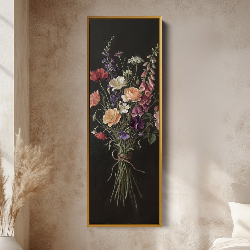 Floral Bouquet Vertical Wall Art Vintage Canvas Bedroom