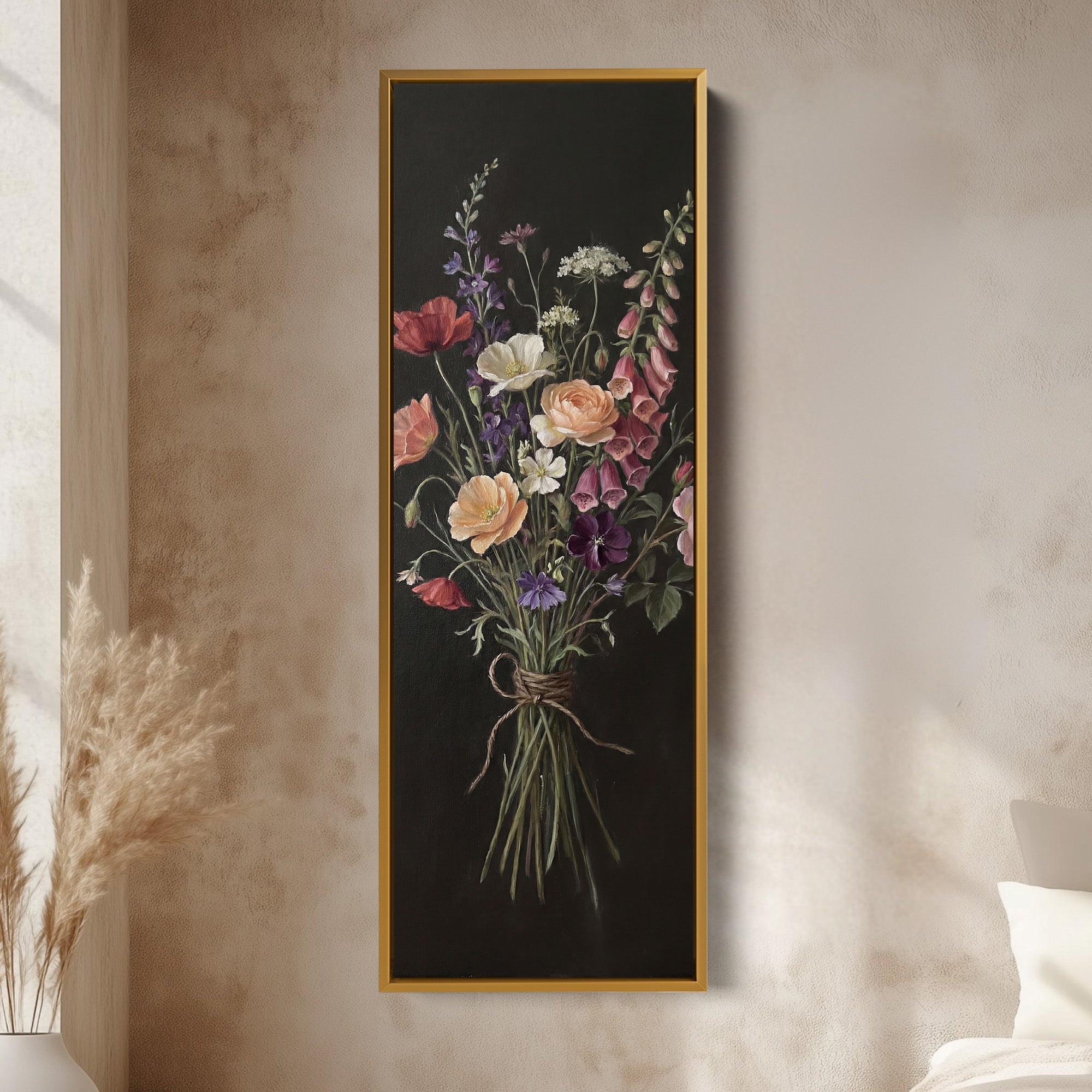 Floral Bouquet Vertical Wall Art Vintage Canvas Bedroom