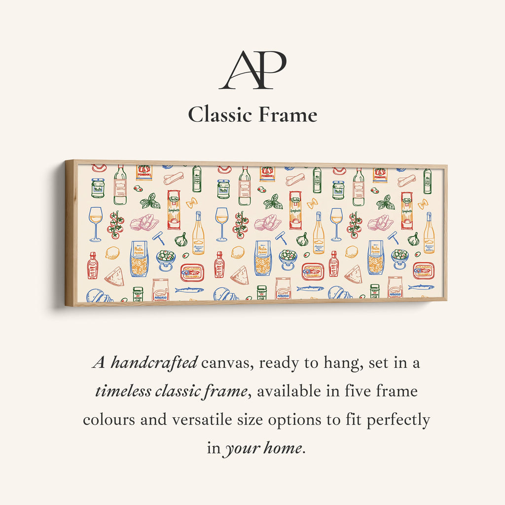 Panoramic Wall Art Italian Food Line Pattern Long Canvas For Kitchen