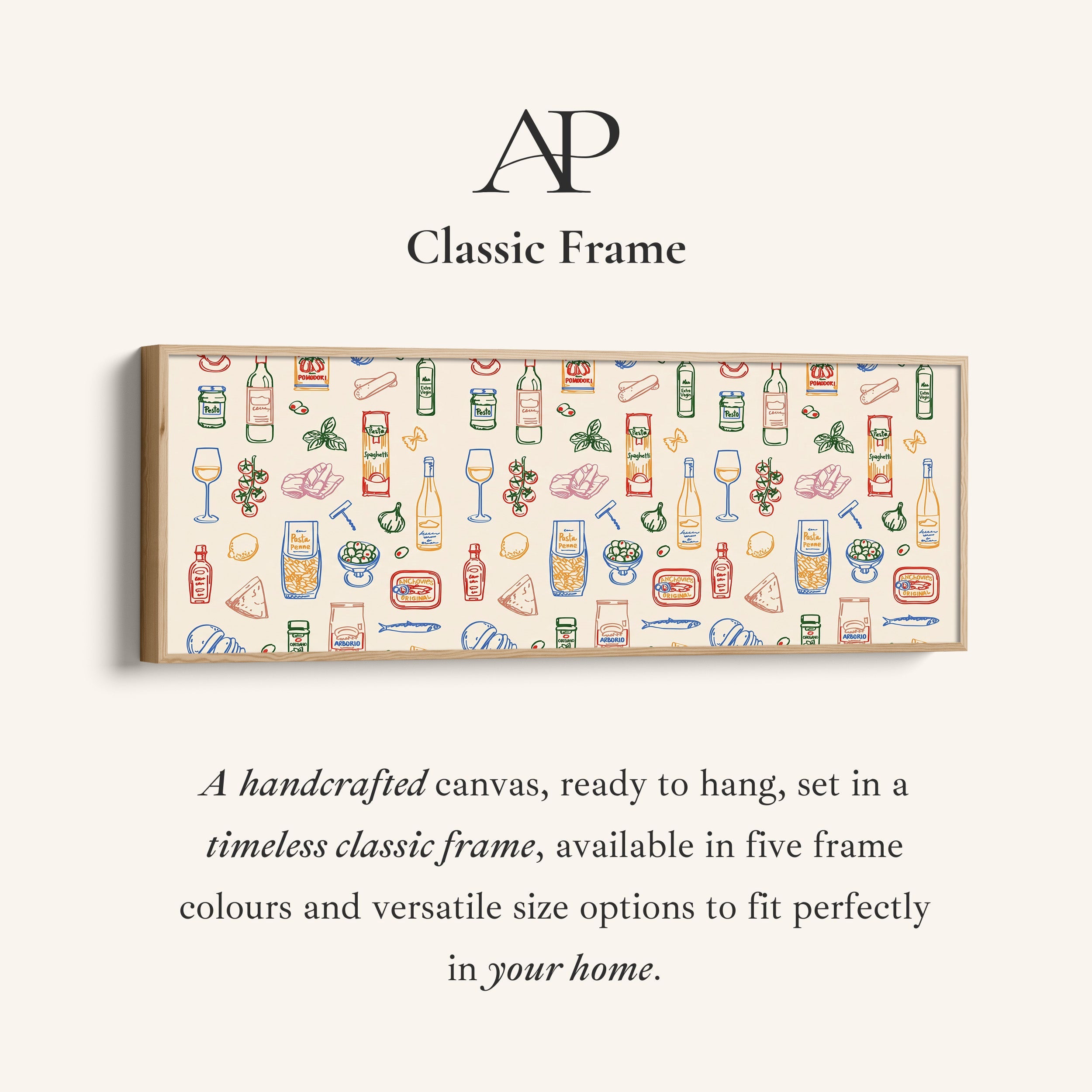 Panoramic Wall Art Italian Food Line Pattern Long Canvas For Kitchen