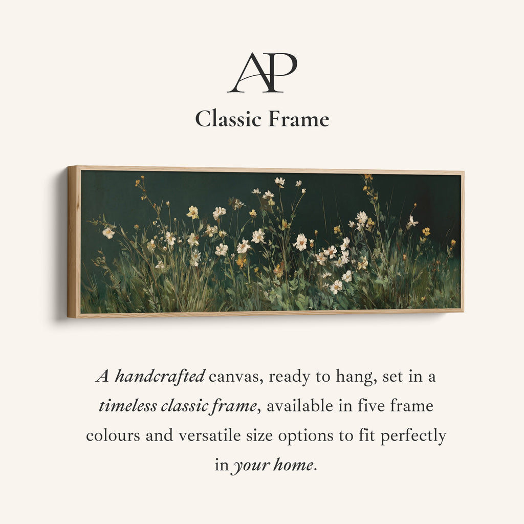 Long Framed Canvas White Wildflowers Long Canvas For Living Room