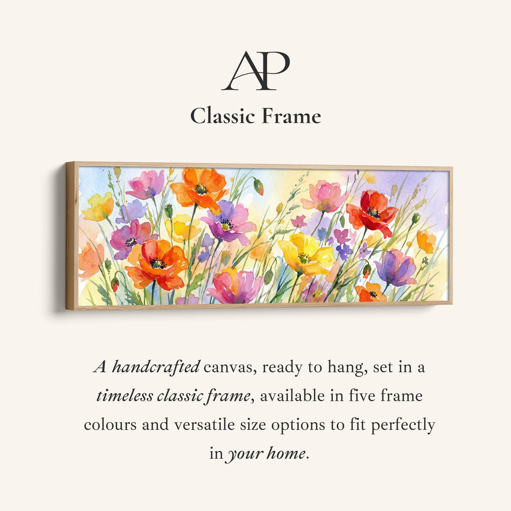 Horizontal Wall Art Watercolor Poppy Field Long Canvas For Living Room