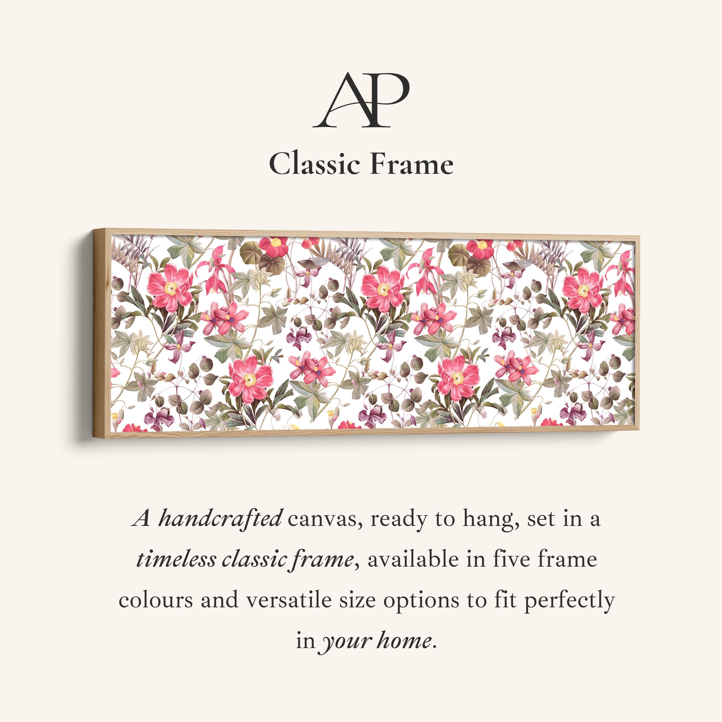 Wide Wall Art Vintage Botanical Floral Pattern Long Canvas For Living Room